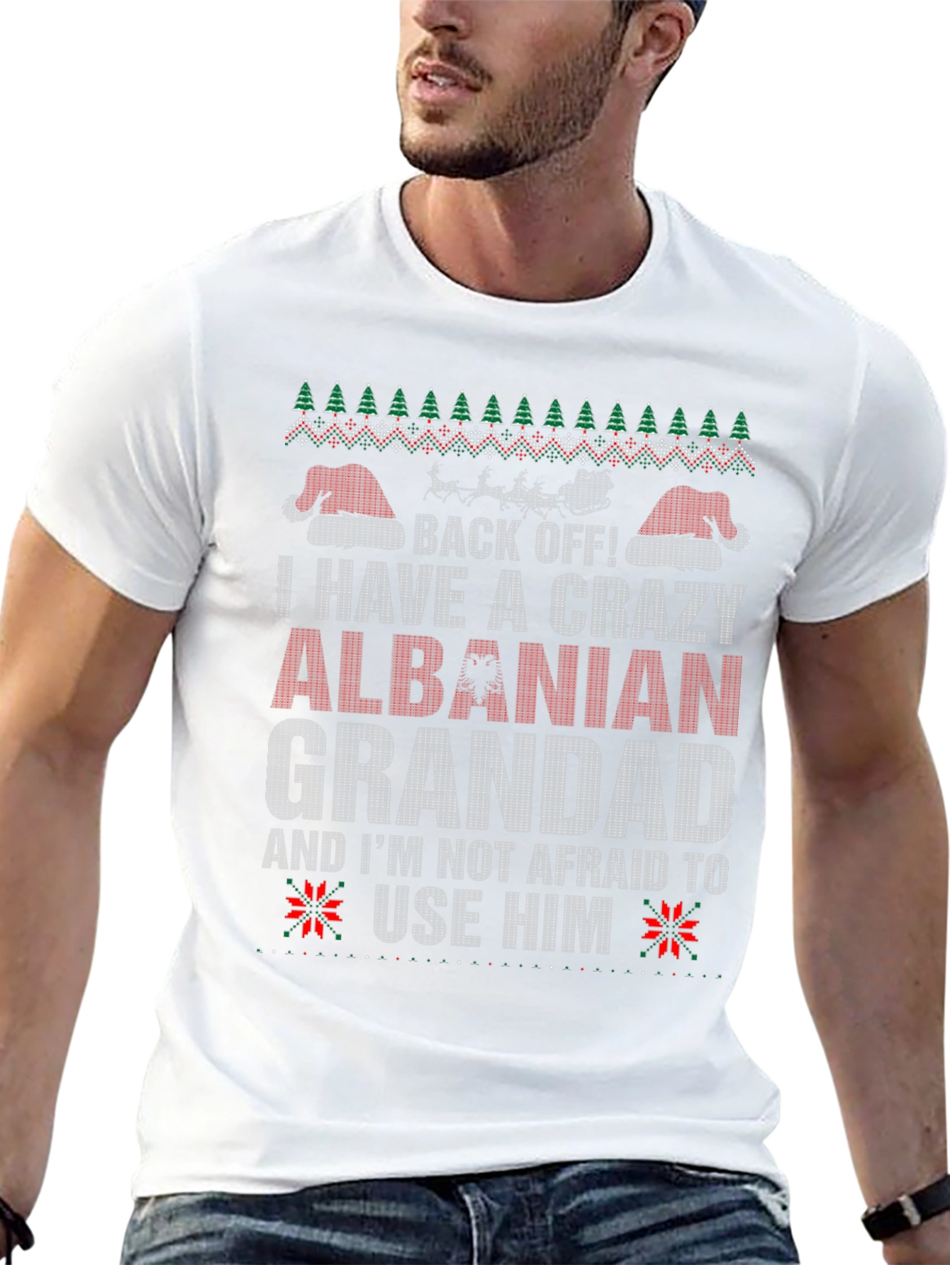Crazy Albanian Grandad Ugly Christmas Sweater T-Shirt