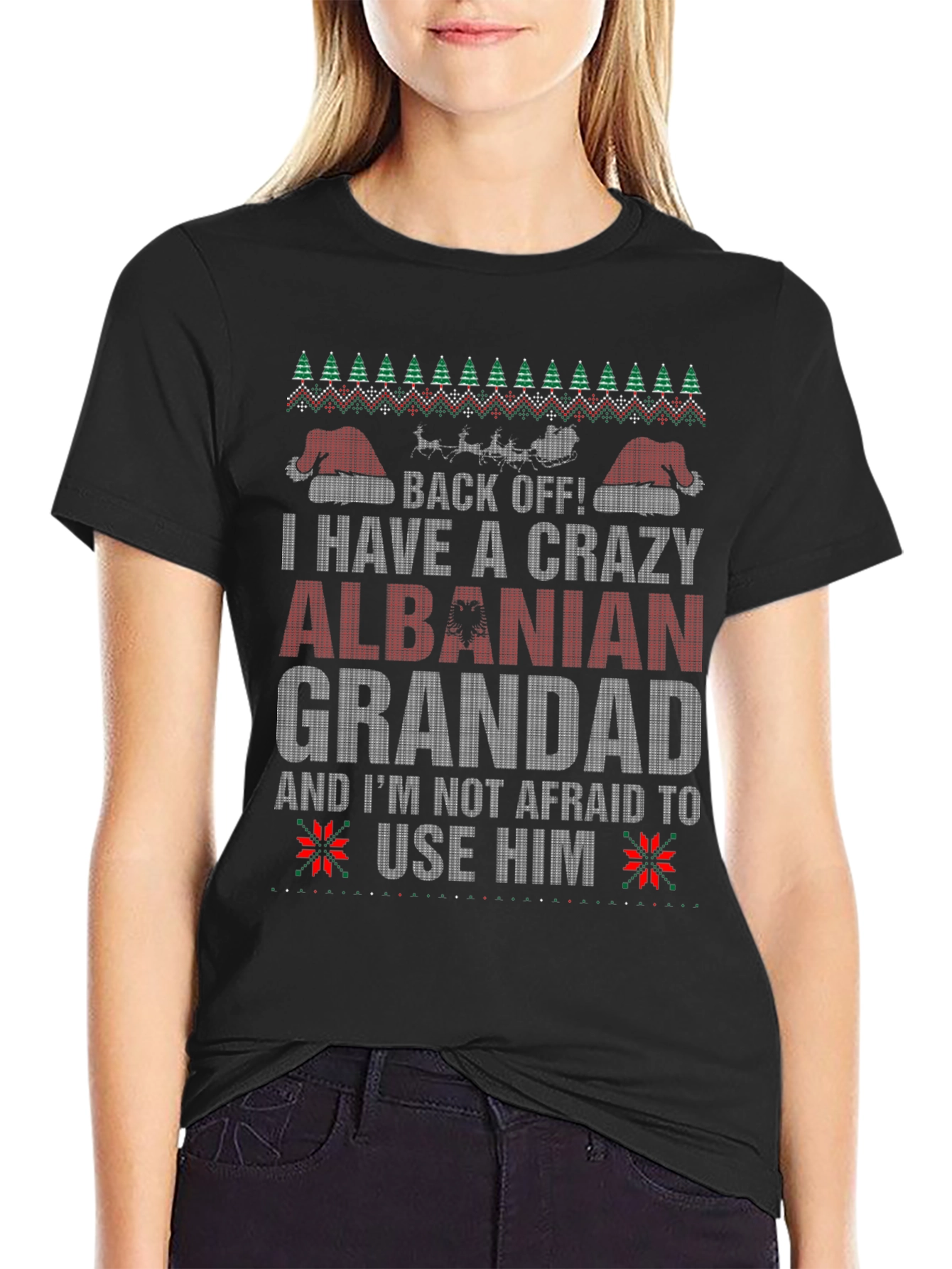 Crazy Albanian Grandad Ugly Christmas Sweater T-Shirt