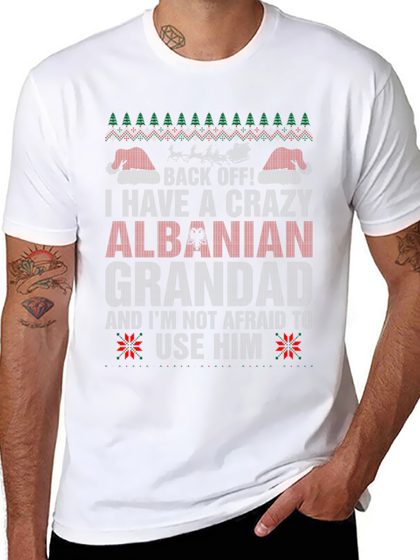 Crazy Albanian Grandad Ugly Christmas Sweater T-Shirt