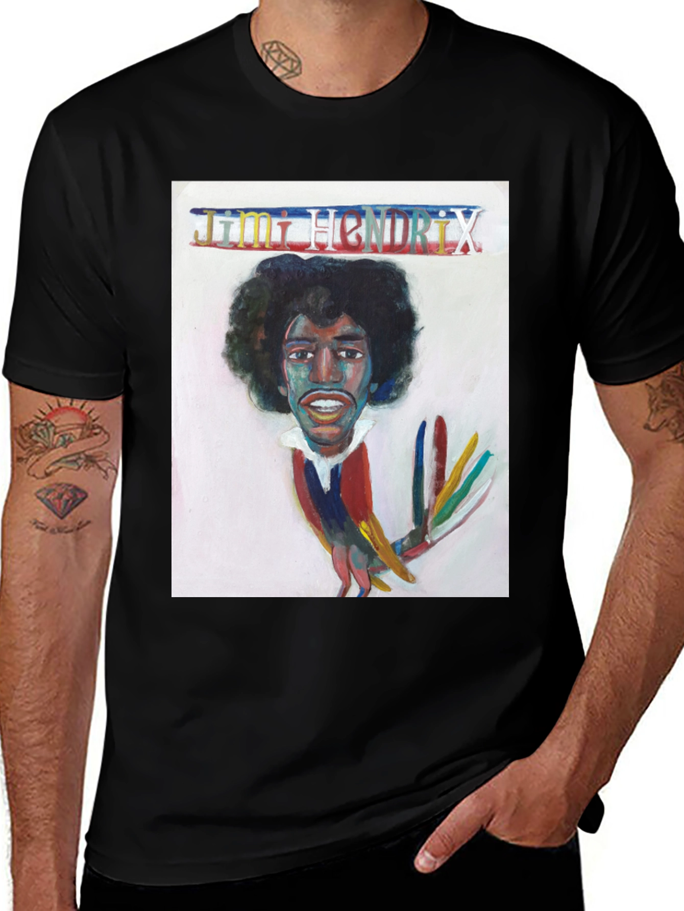 Jimi Hendrix Graphic Print Black T-Shirt