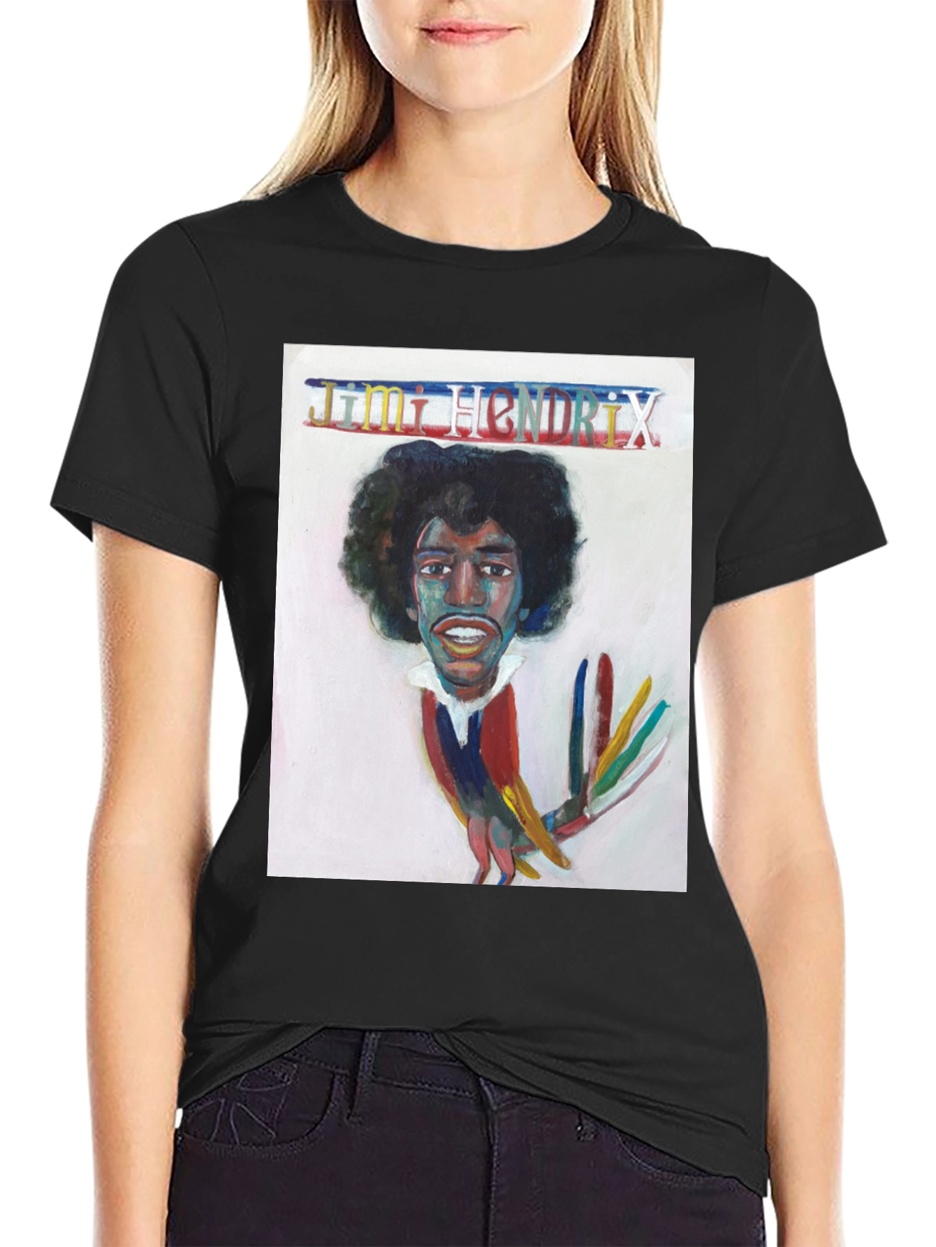 Jimi Hendrix Graphic Print Black T-Shirt