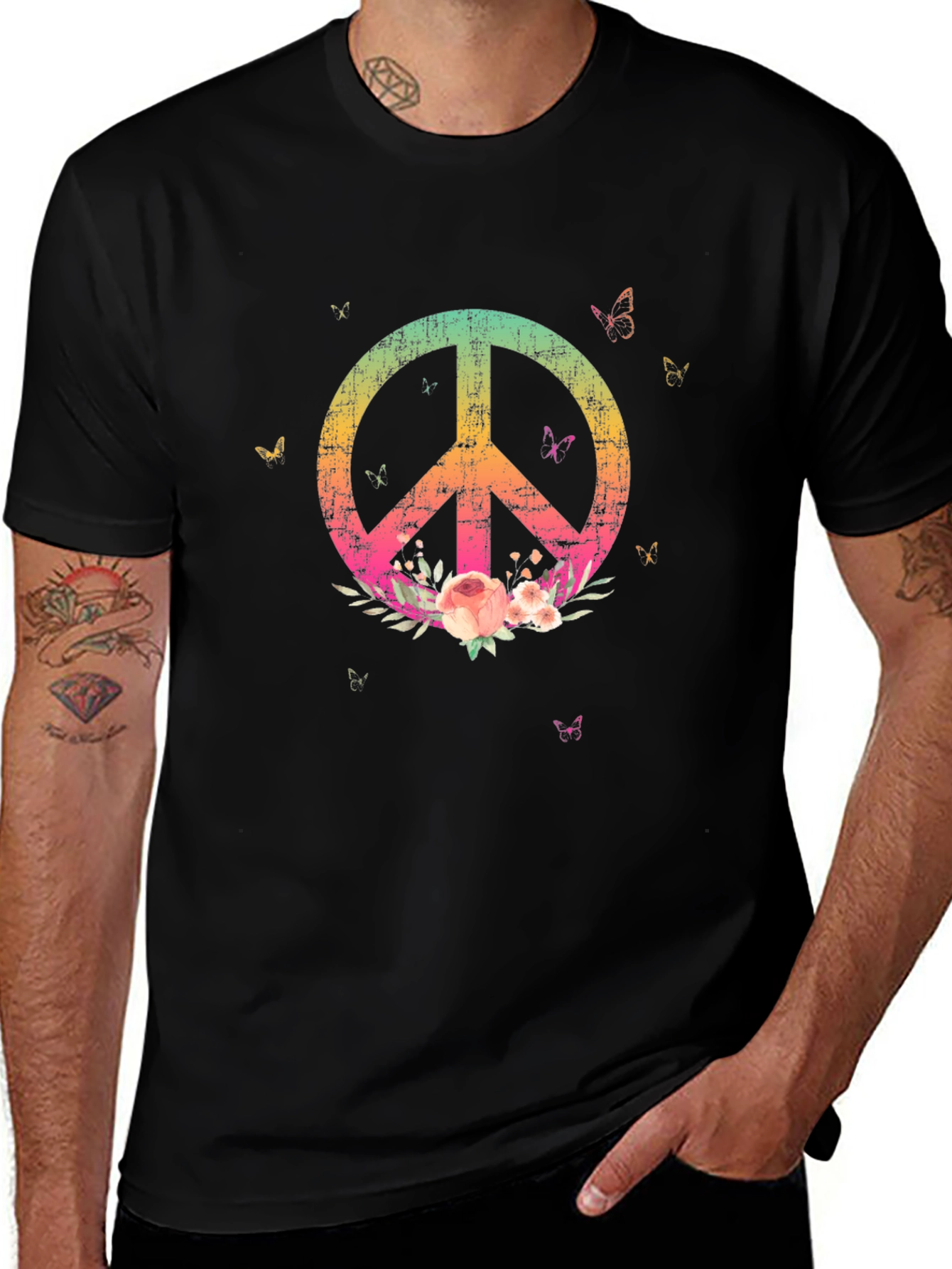 Peace Sign Floral T-Shirt - Black