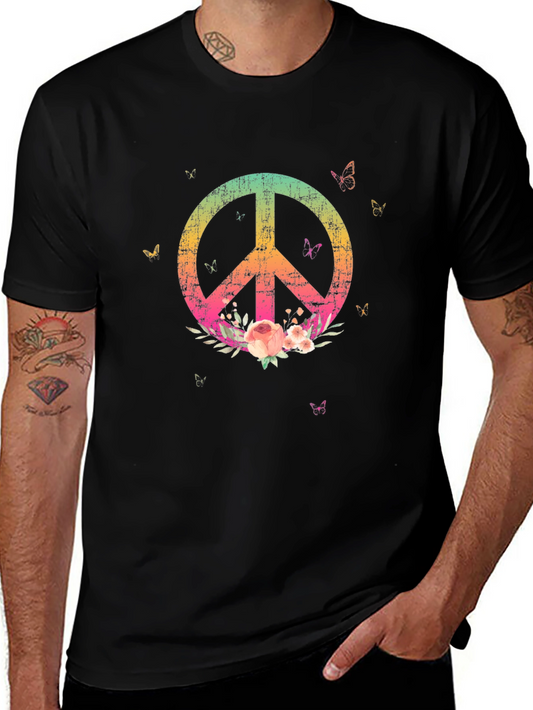 Peace Sign Floral T-Shirt - Black