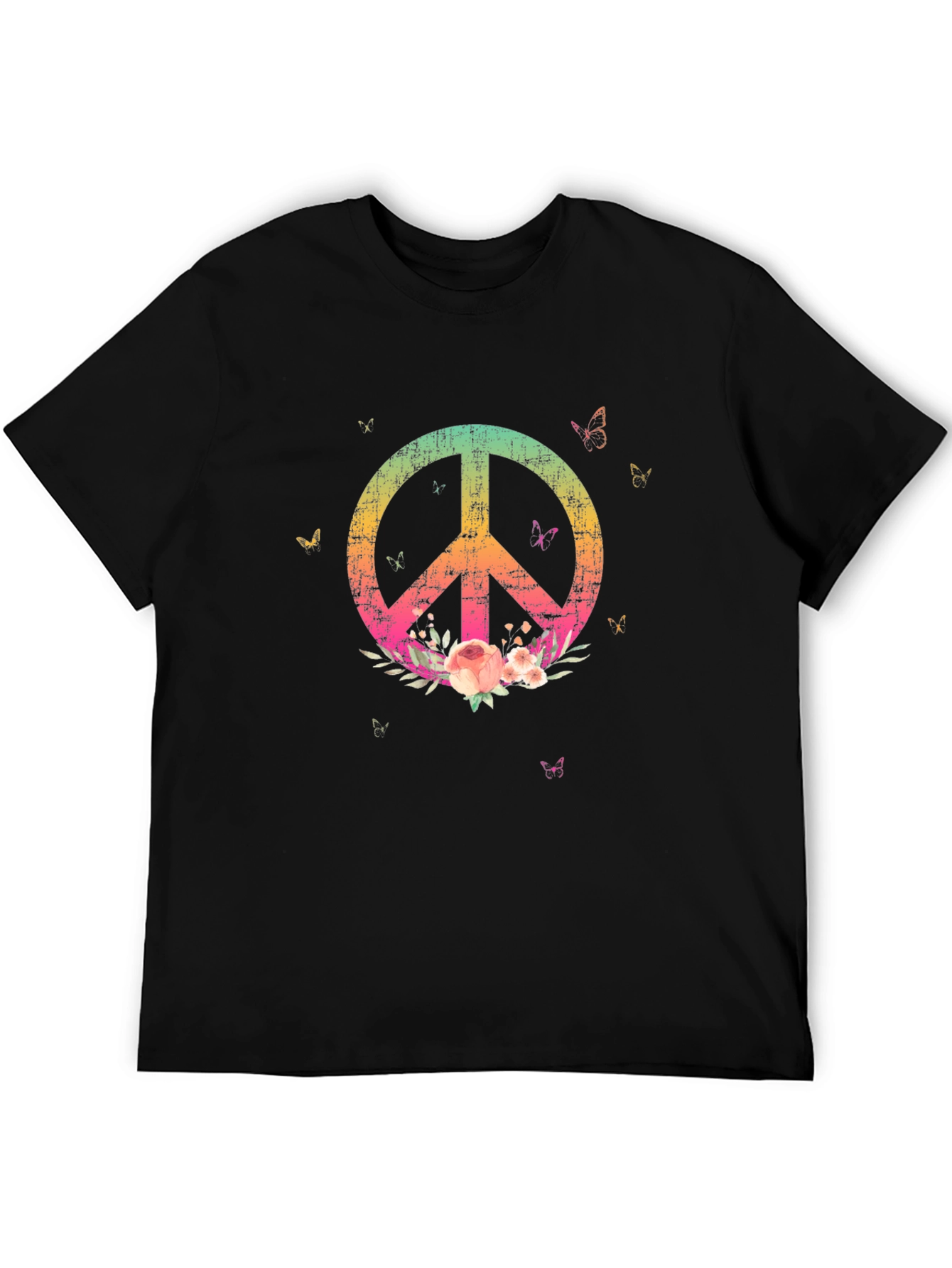 Peace Sign Floral T-Shirt - Black