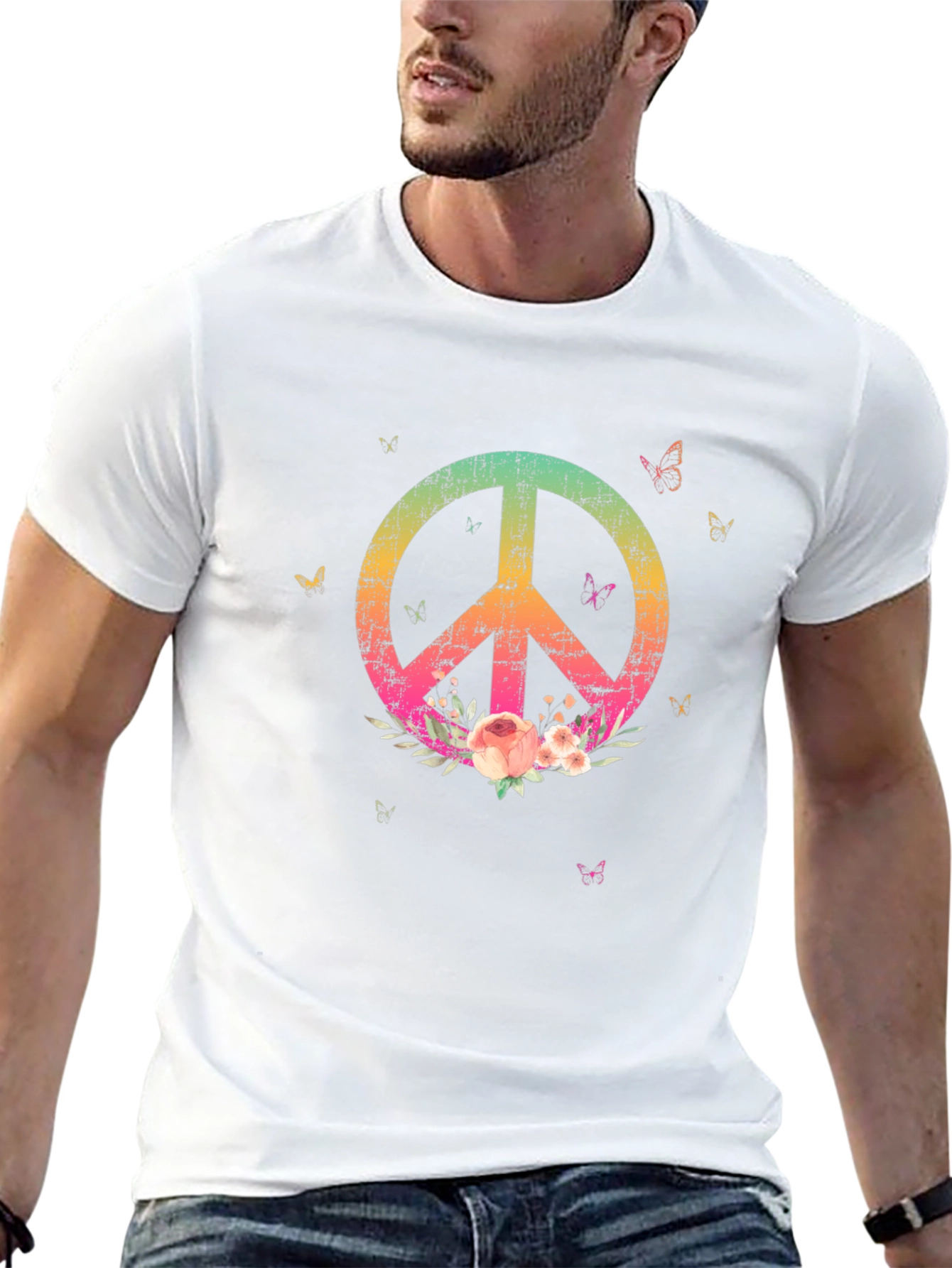 Peace Sign Floral T-Shirt - Black