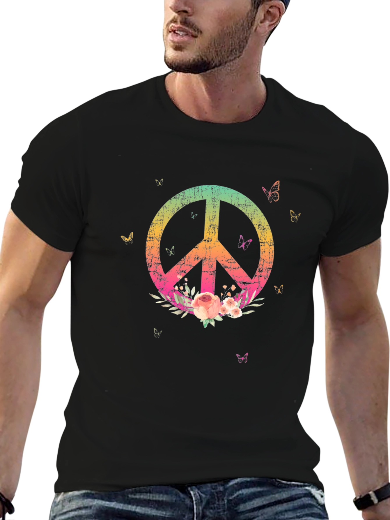 Peace Sign Floral T-Shirt - Black