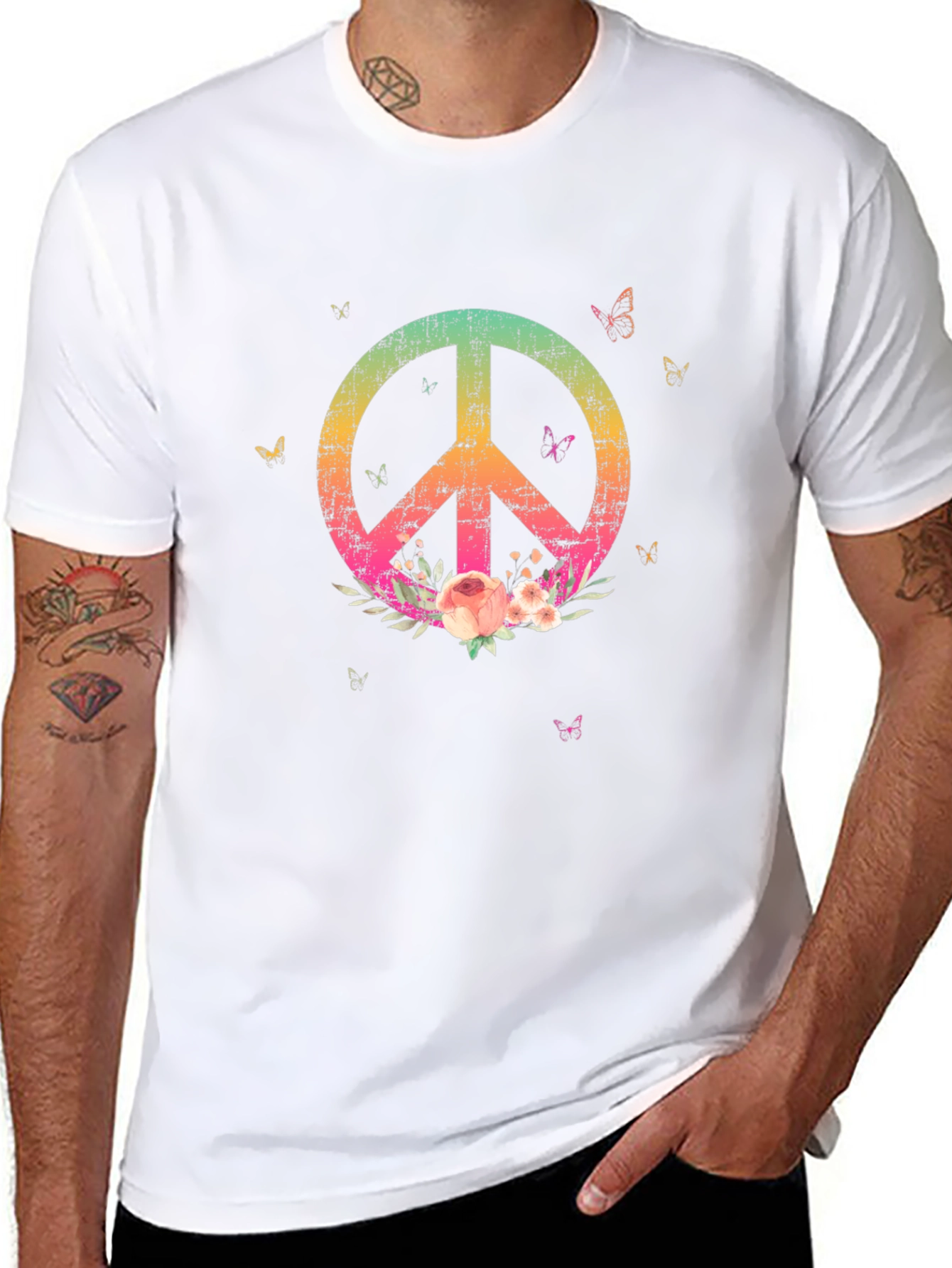 Peace Sign Floral T-Shirt - Black