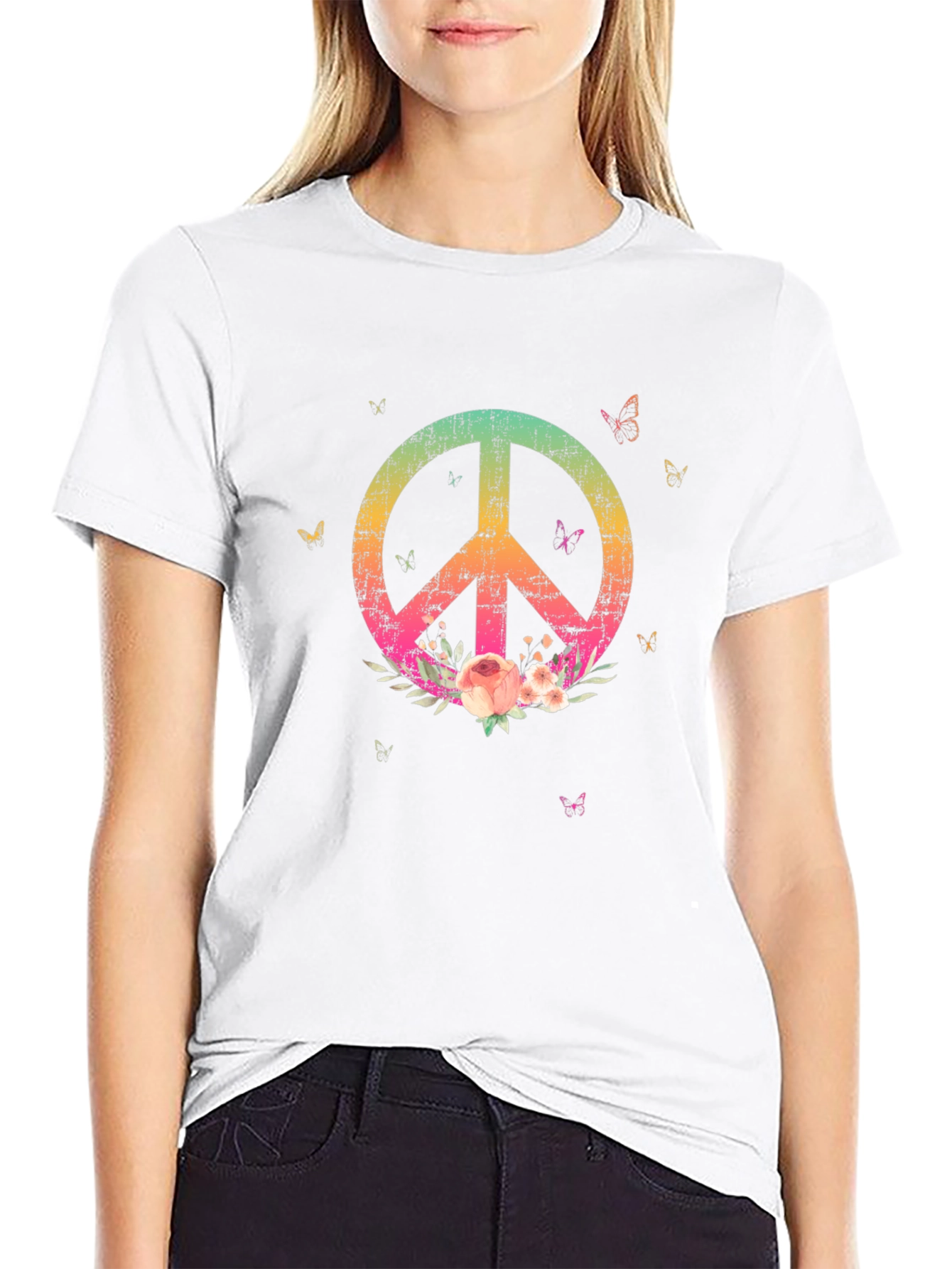 Peace Sign Floral T-Shirt - Black