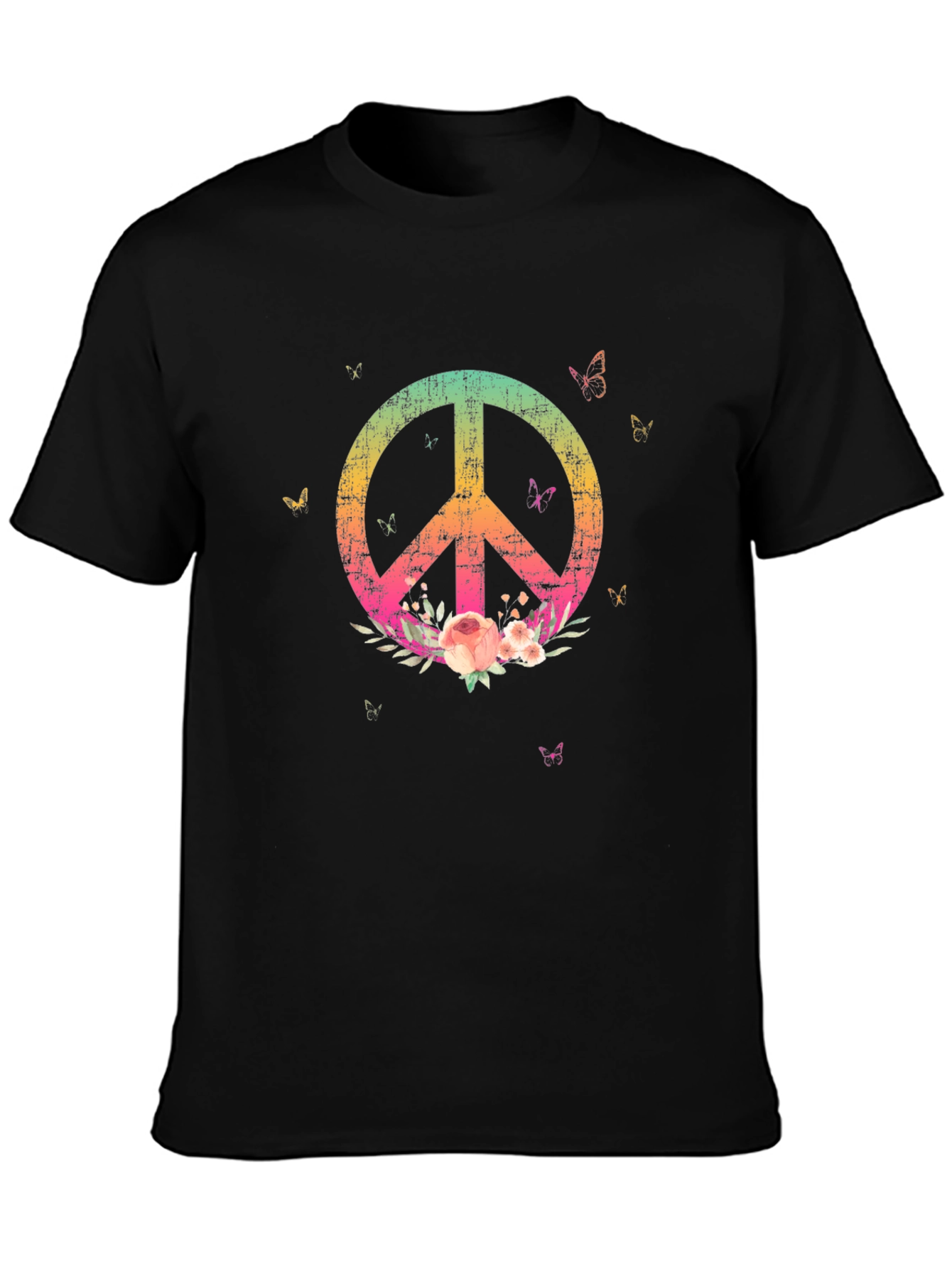 Peace Sign Floral T-Shirt - Black