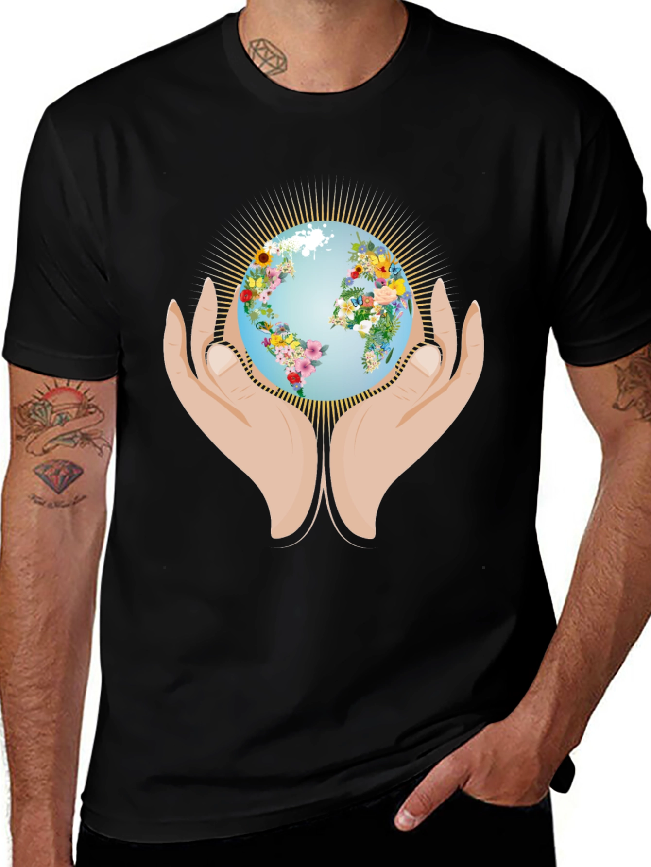 Earth Day Floral Globe Graphic T-Shirt