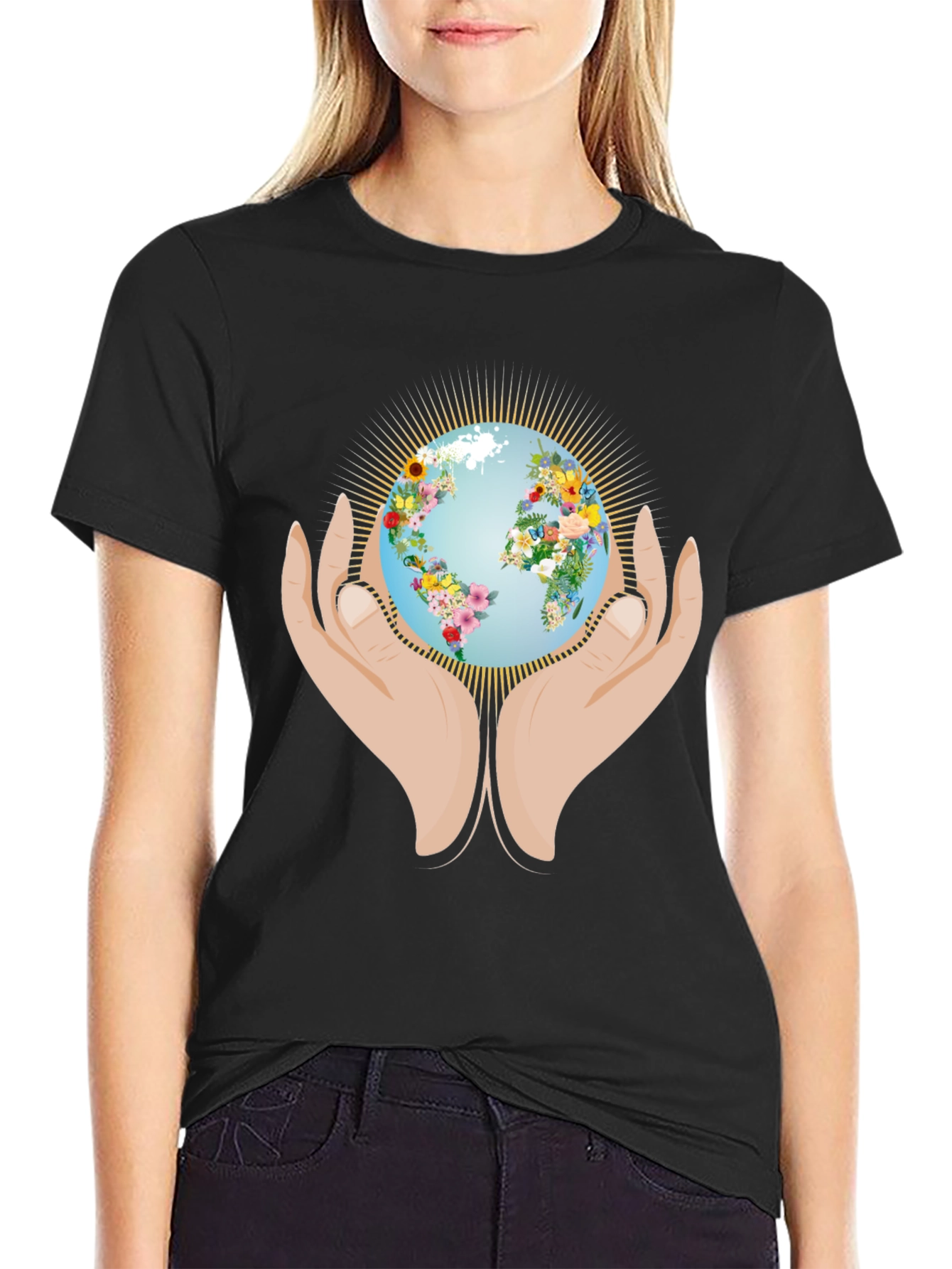 Earth Day Floral Globe Graphic T-Shirt