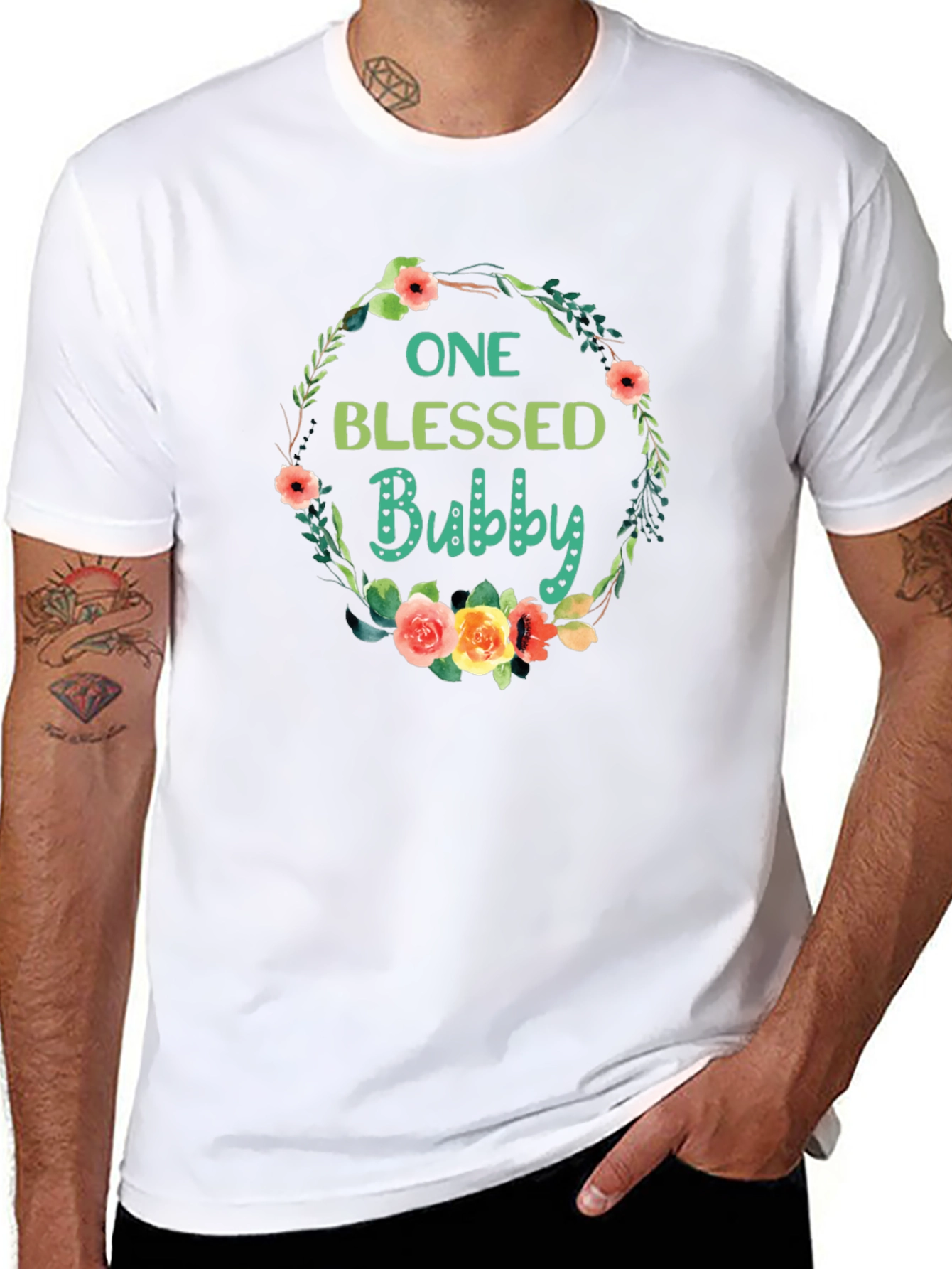 One Blessed Bubby T-Shirt - Floral Wreath Design