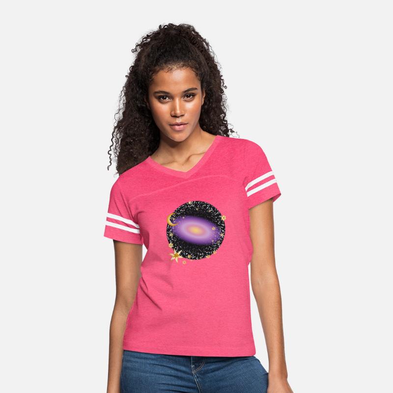 glowing violet galaxy with moon and stars