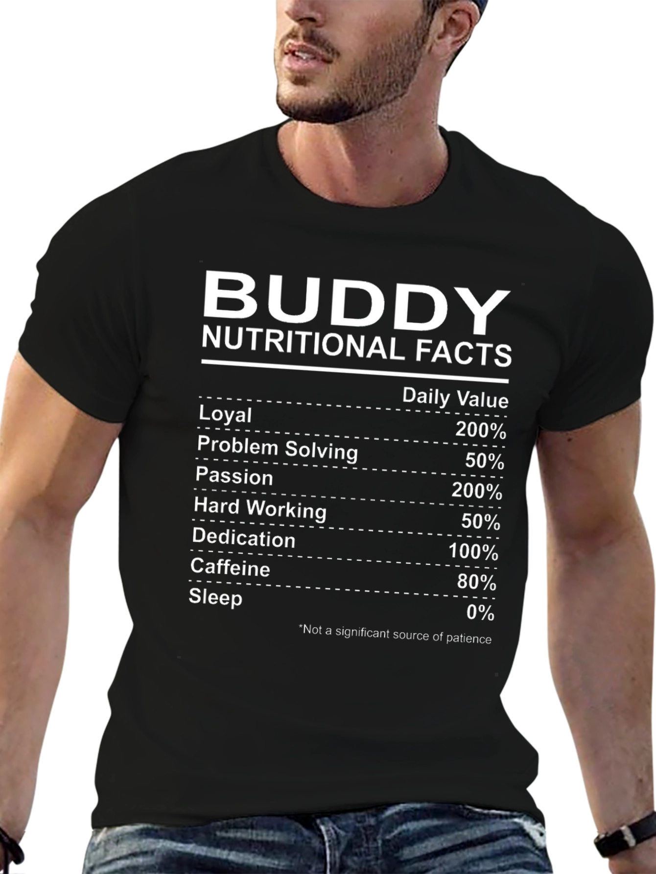Buddy Nutritional Facts Graphic T-Shirt - Black
