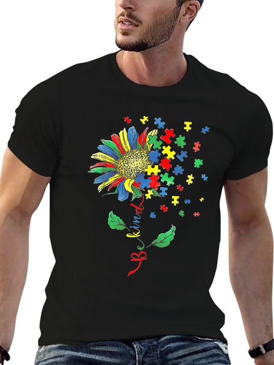 Be Kind Autism Awareness Sunflower Graphic T-Shirt