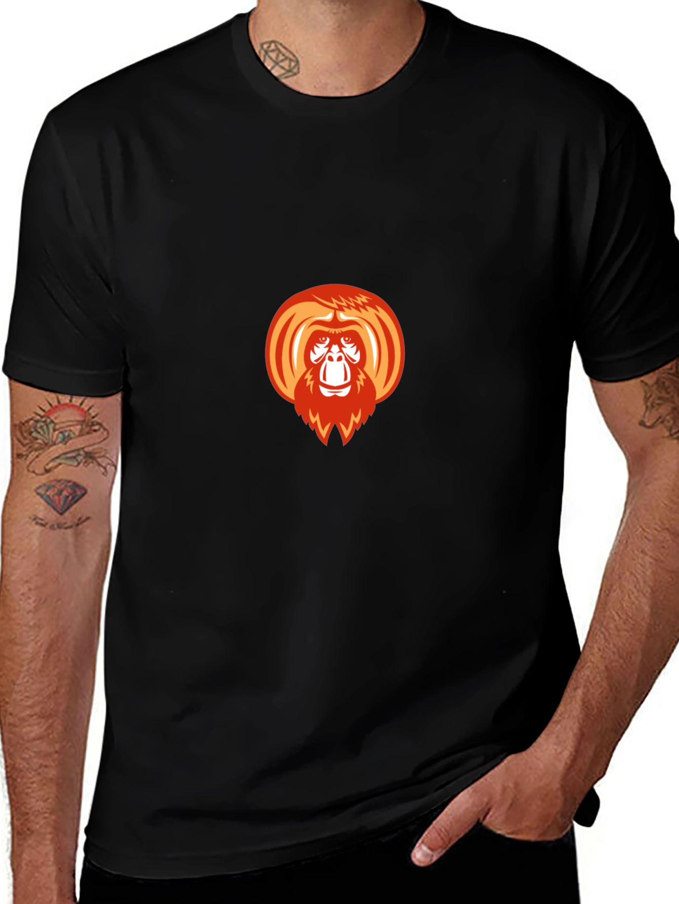 Orangutan Graphic Print Black T-Shirt