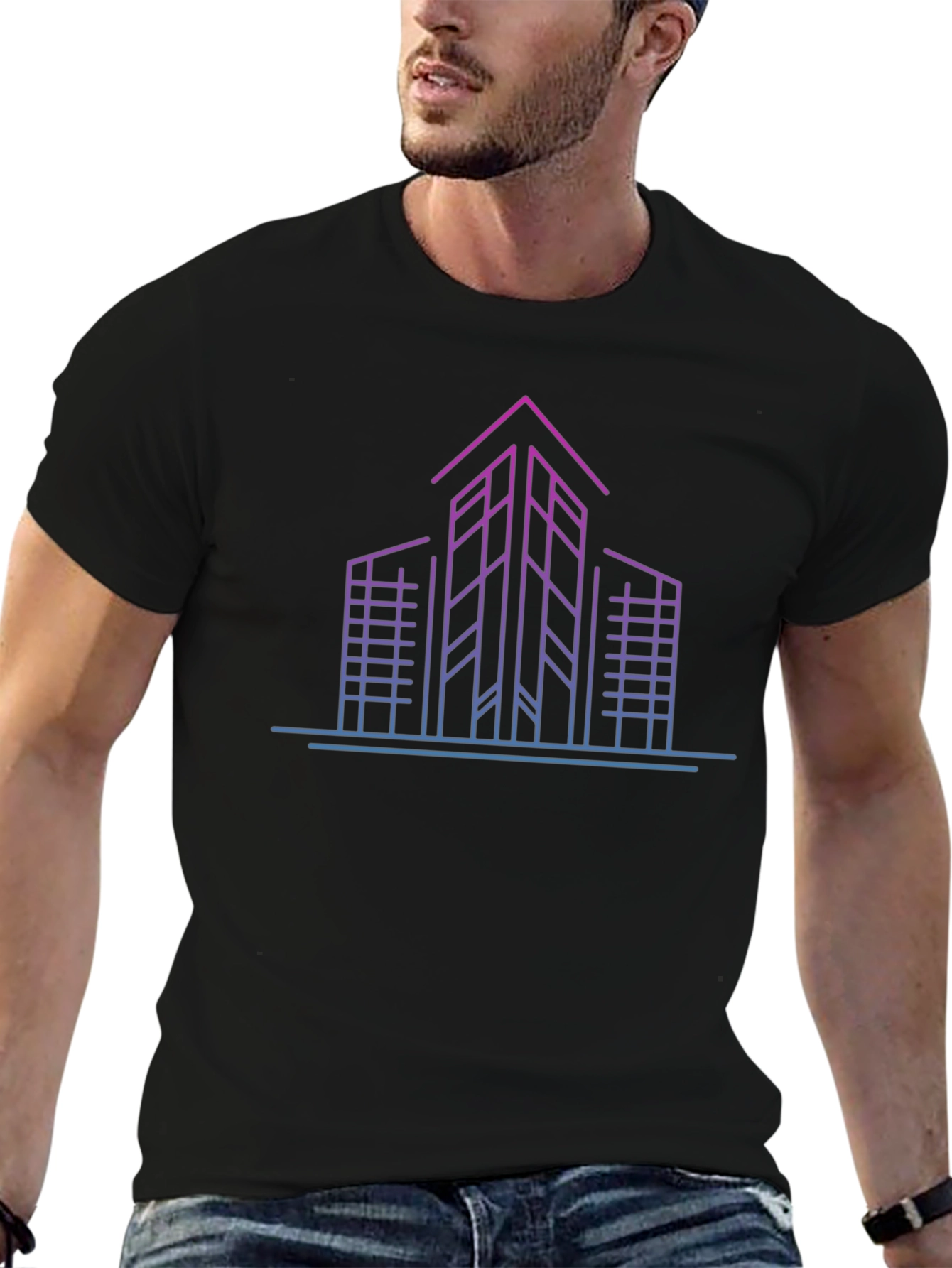 Modern Building Line Art Graphic Tee