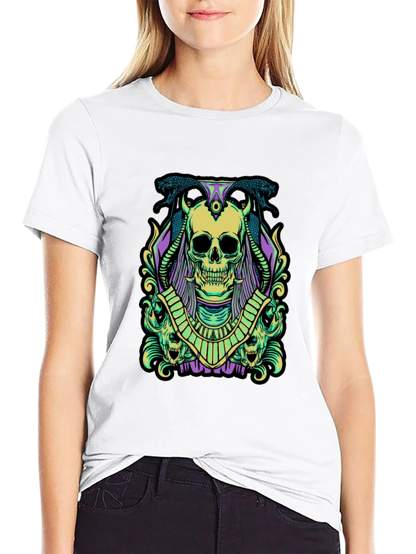 Skull & Snake Graphic Tee - Black Cotton
