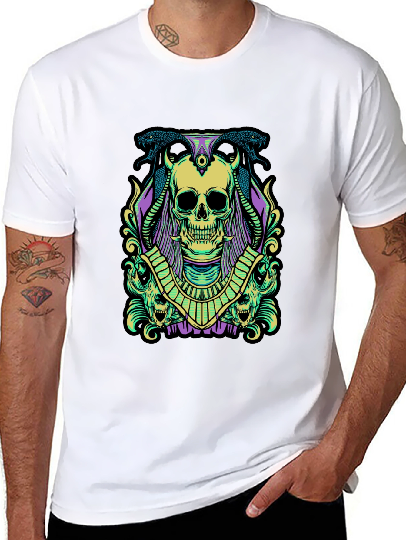 Skull & Snake Graphic Tee - Black Cotton