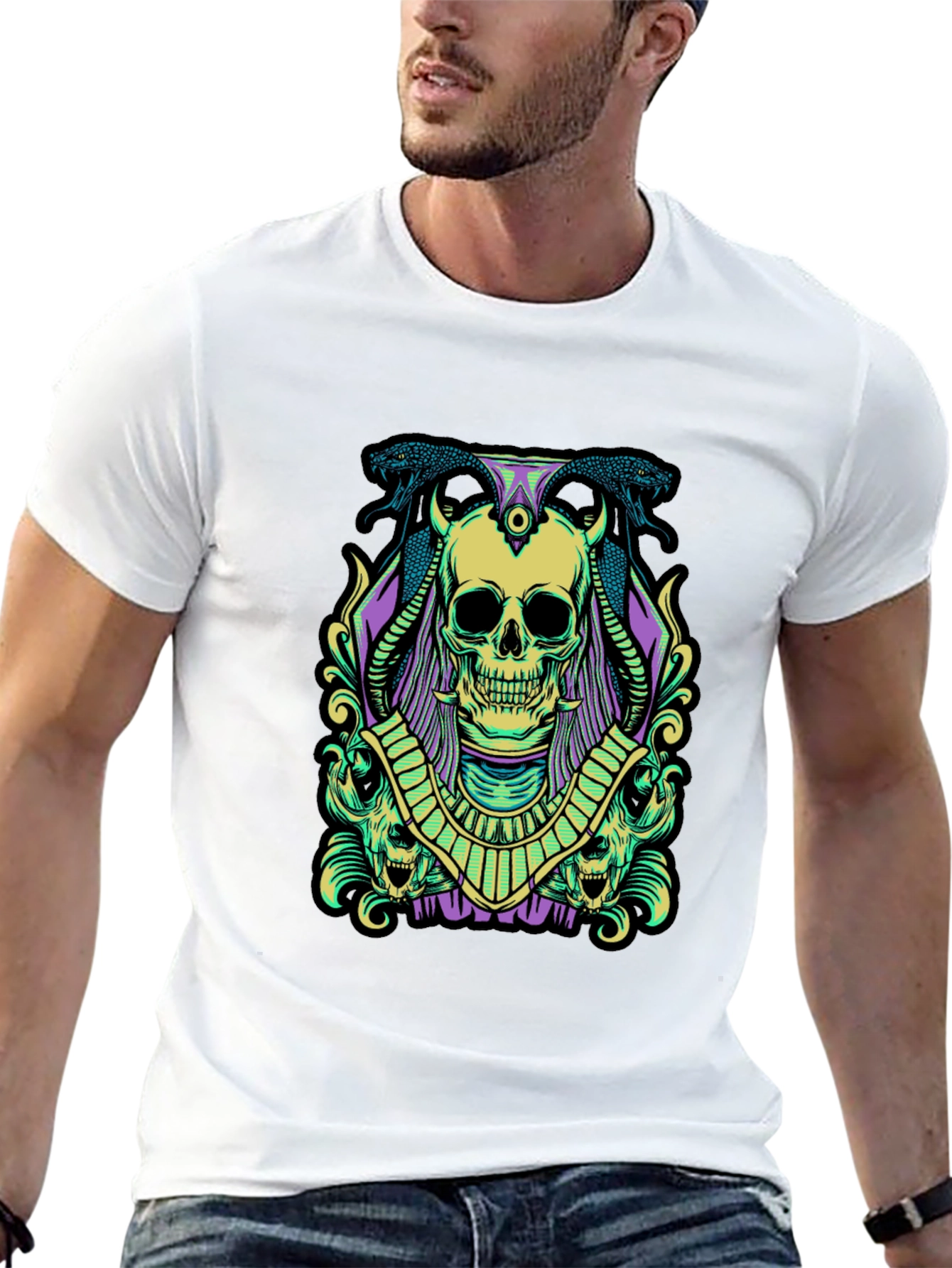 Skull & Snake Graphic Tee - Black Cotton