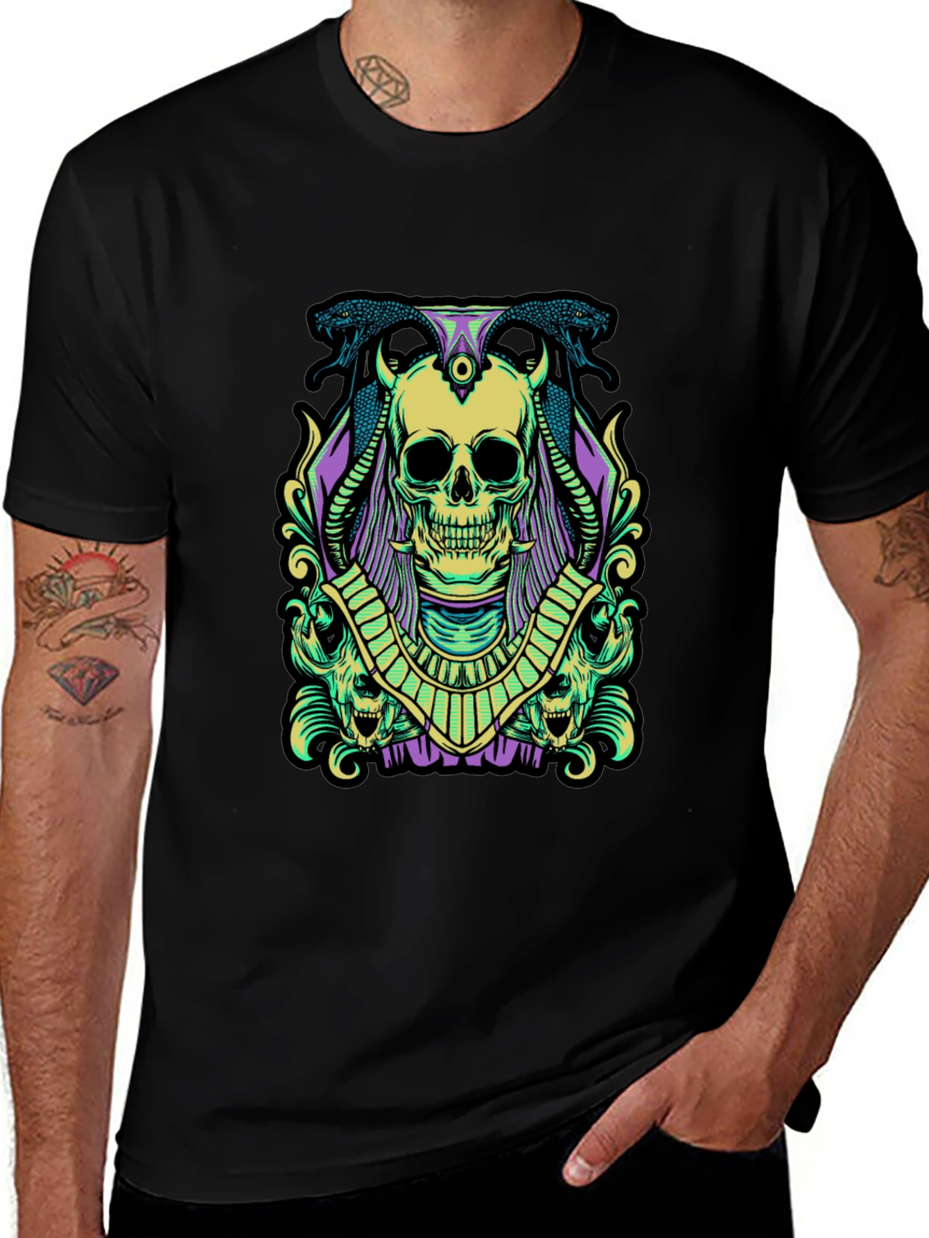Skull & Snake Graphic Tee - Black Cotton