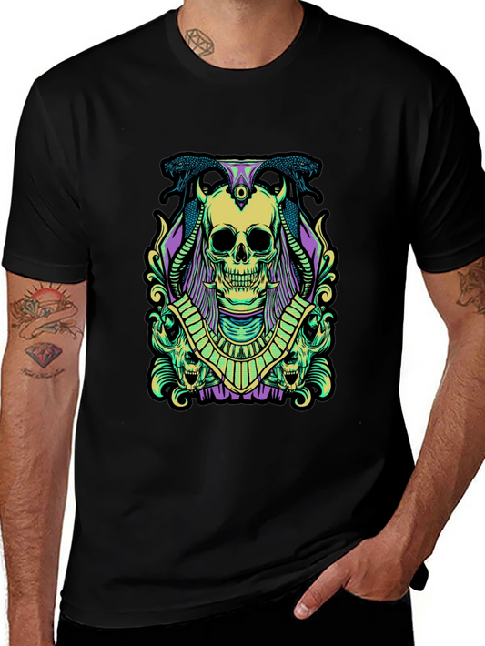 Skull & Snake Graphic Tee - Black Cotton