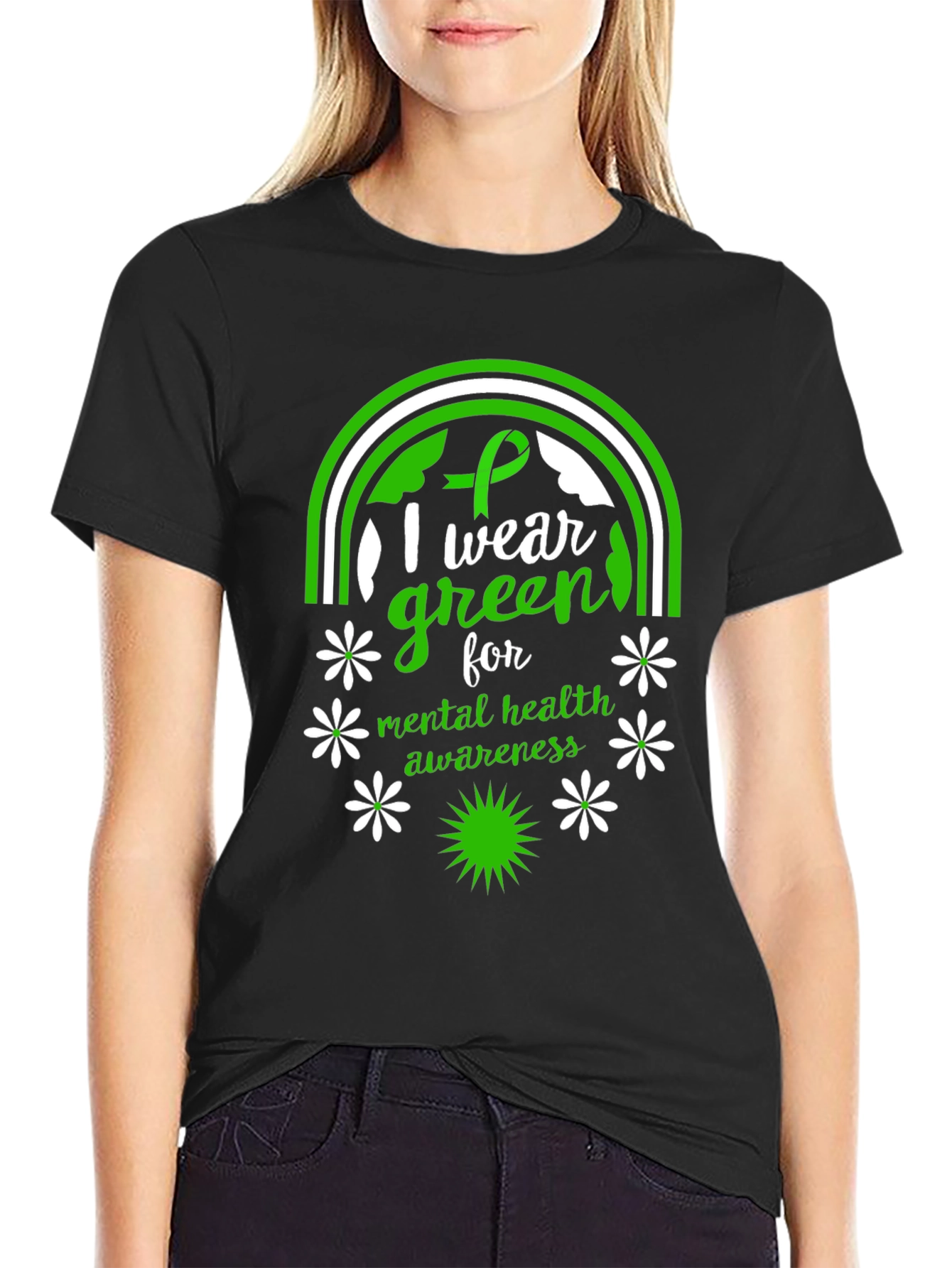 Mental Health Awareness Green Ribbon Graphic Tee