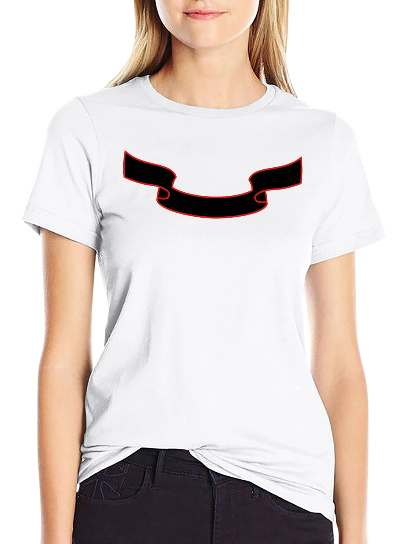 Classic Black T-Shirt with Red Ribbon Graphic