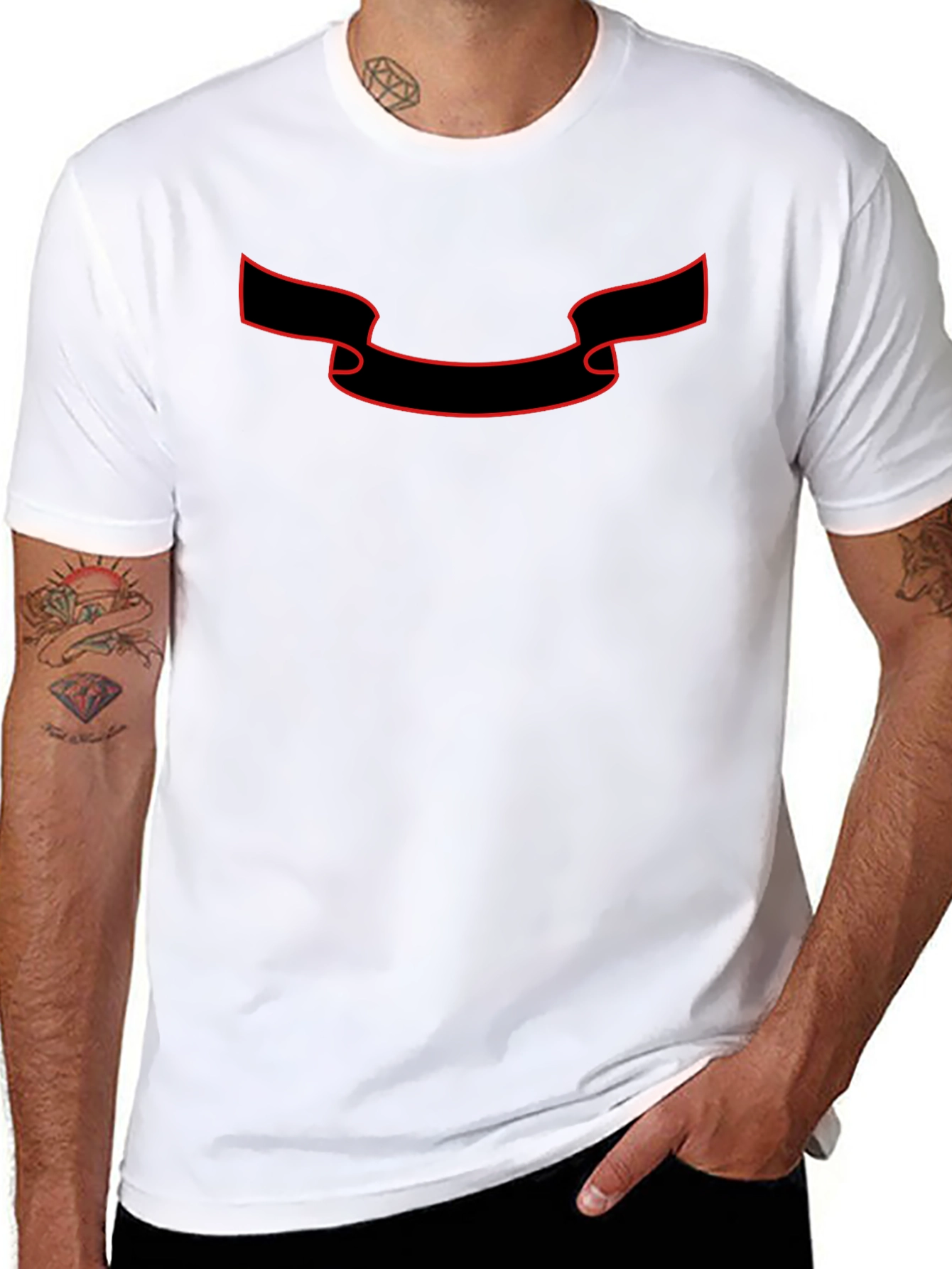 Classic Black T-Shirt with Red Ribbon Graphic