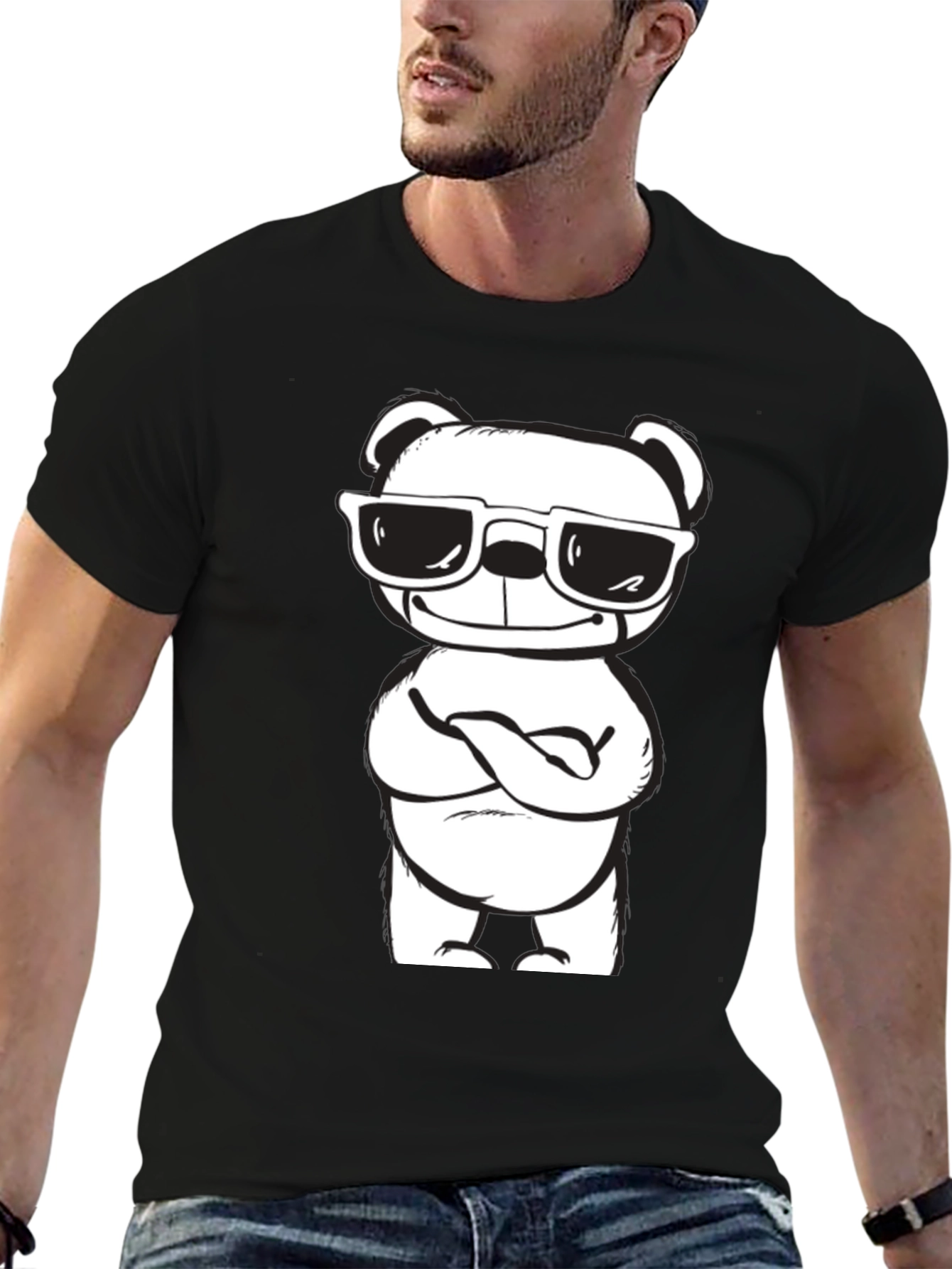 Cool Bear Graphic Tee - Black Cotton Blend