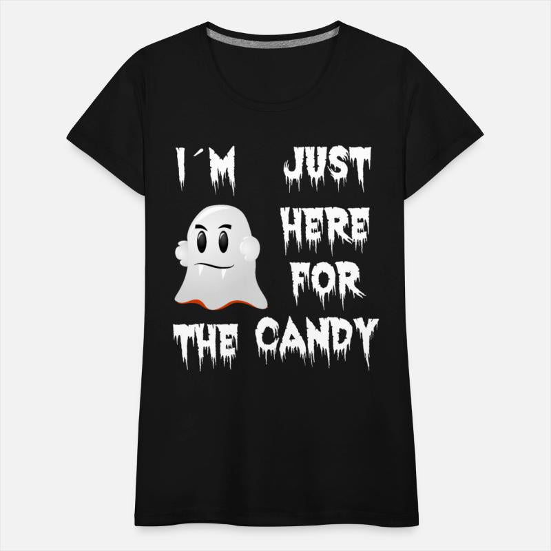 Halloween saying costume just here for the candy