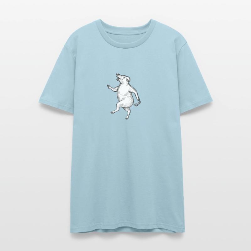 Happy Pig Dancing Drawing Retro Black and White
