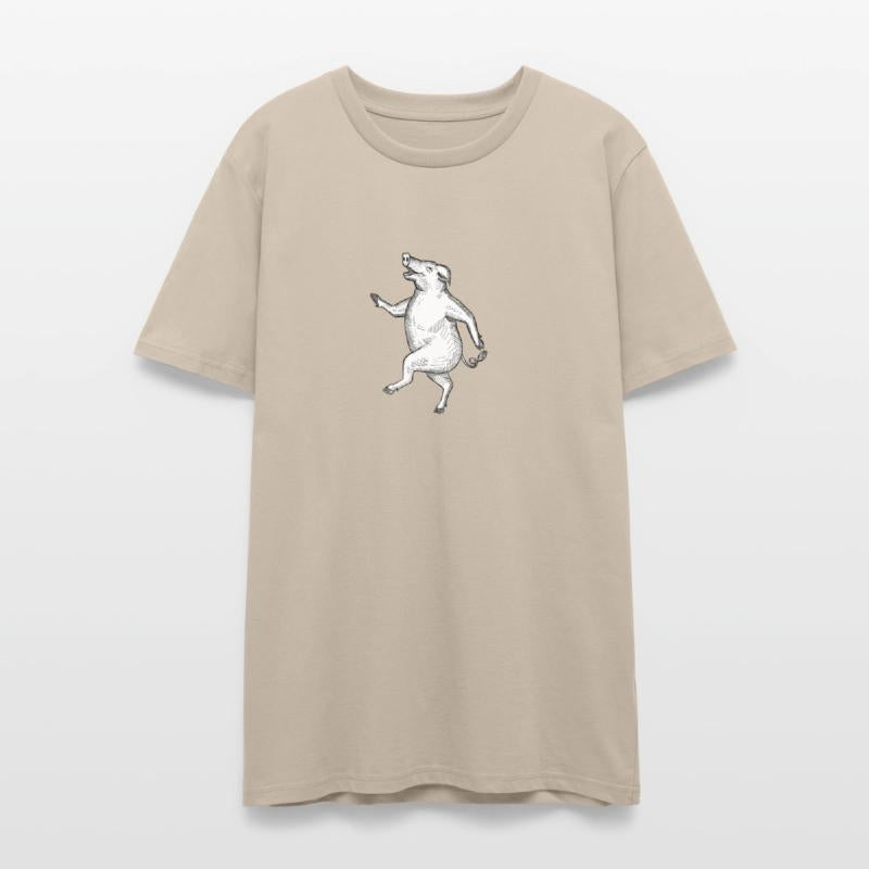 Happy Pig Dancing Drawing Retro Black and White