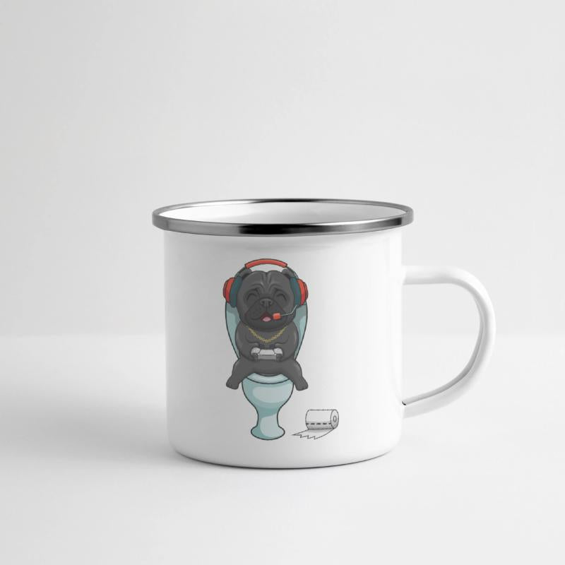 Hardcore gamer pug playing on the toilet