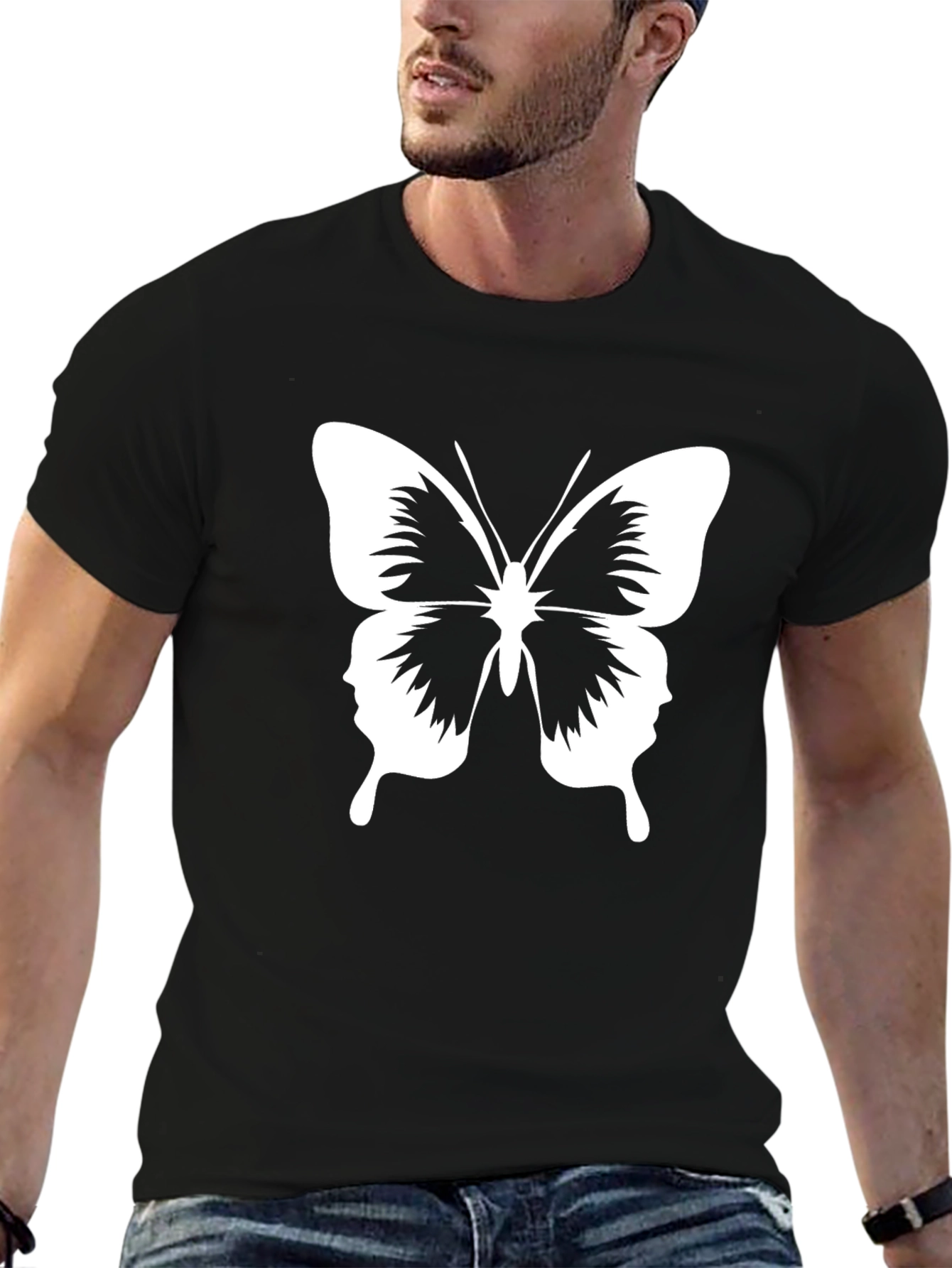 Butterfly Silhouette Graphic Tee - Black