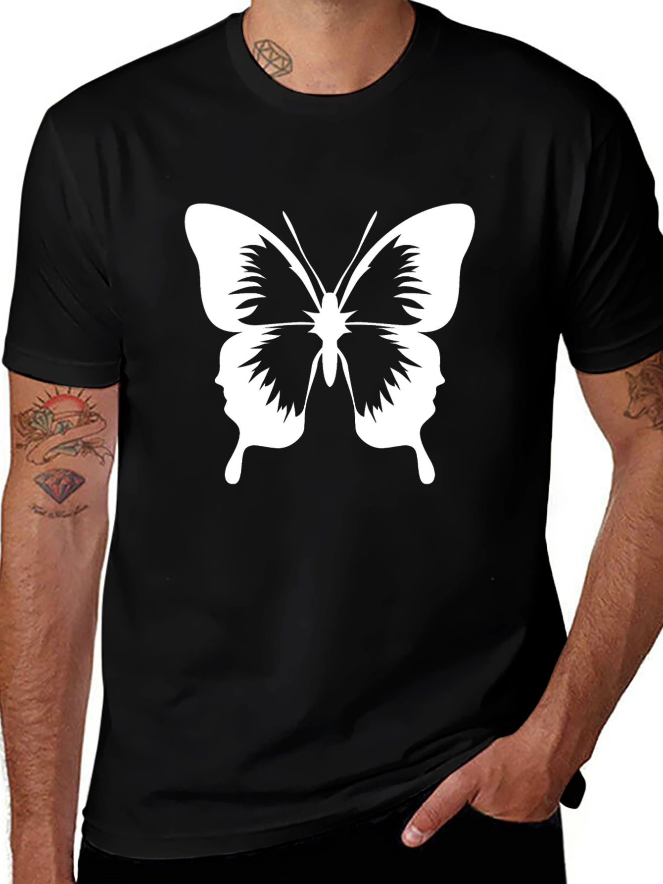 Butterfly Silhouette Graphic Tee - Black