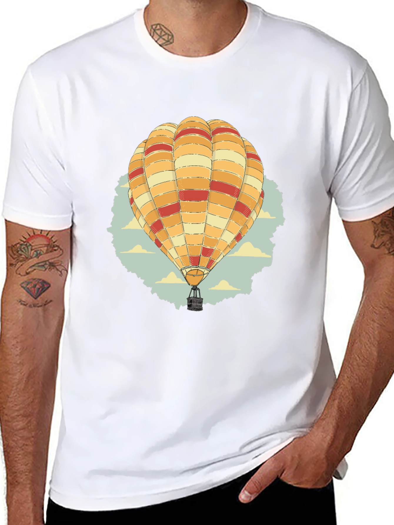 Hot Air Balloon Graphic Tee - Black Cotton T-Shirt