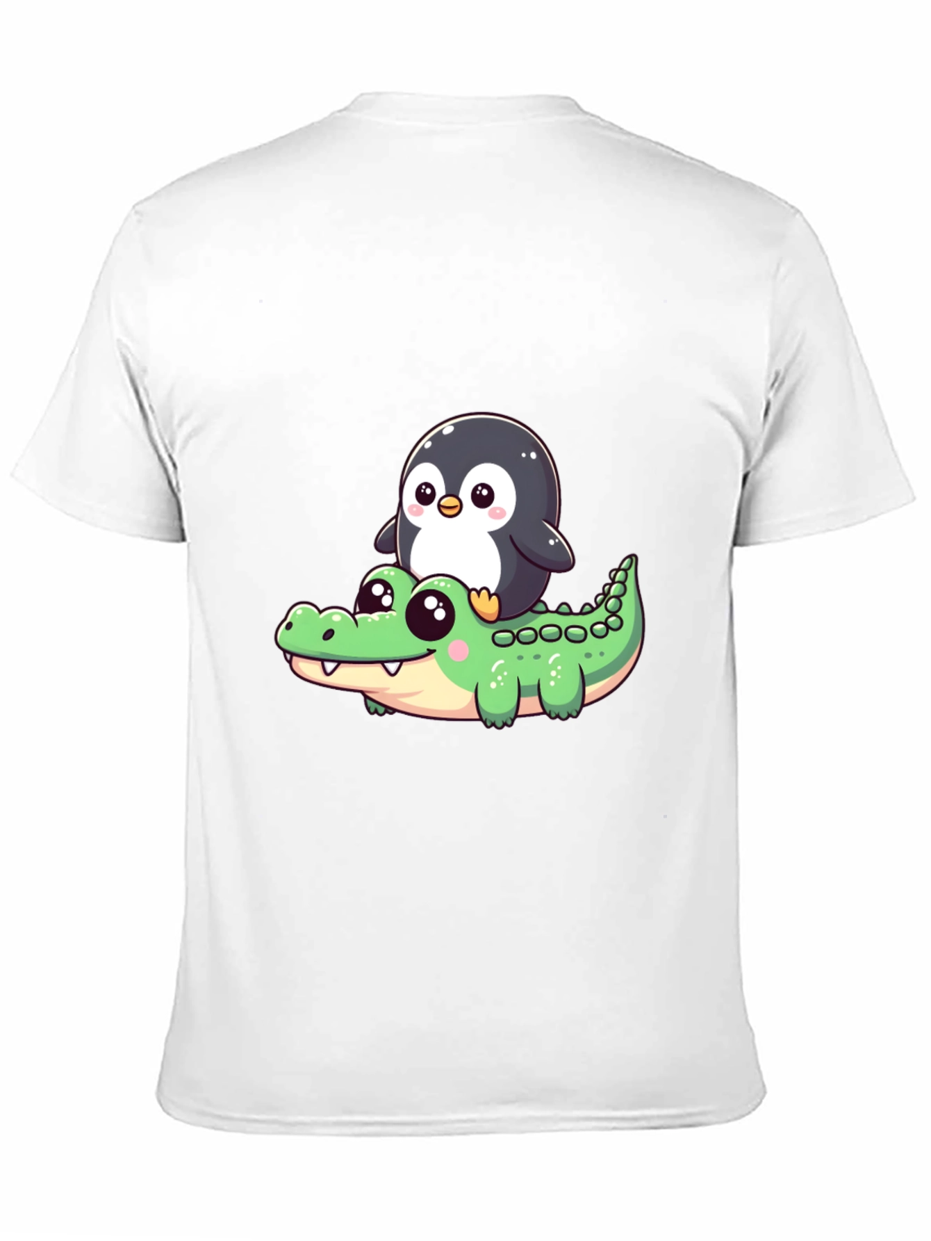 Cute Penguin Riding Alligator Graphic Tee - Black