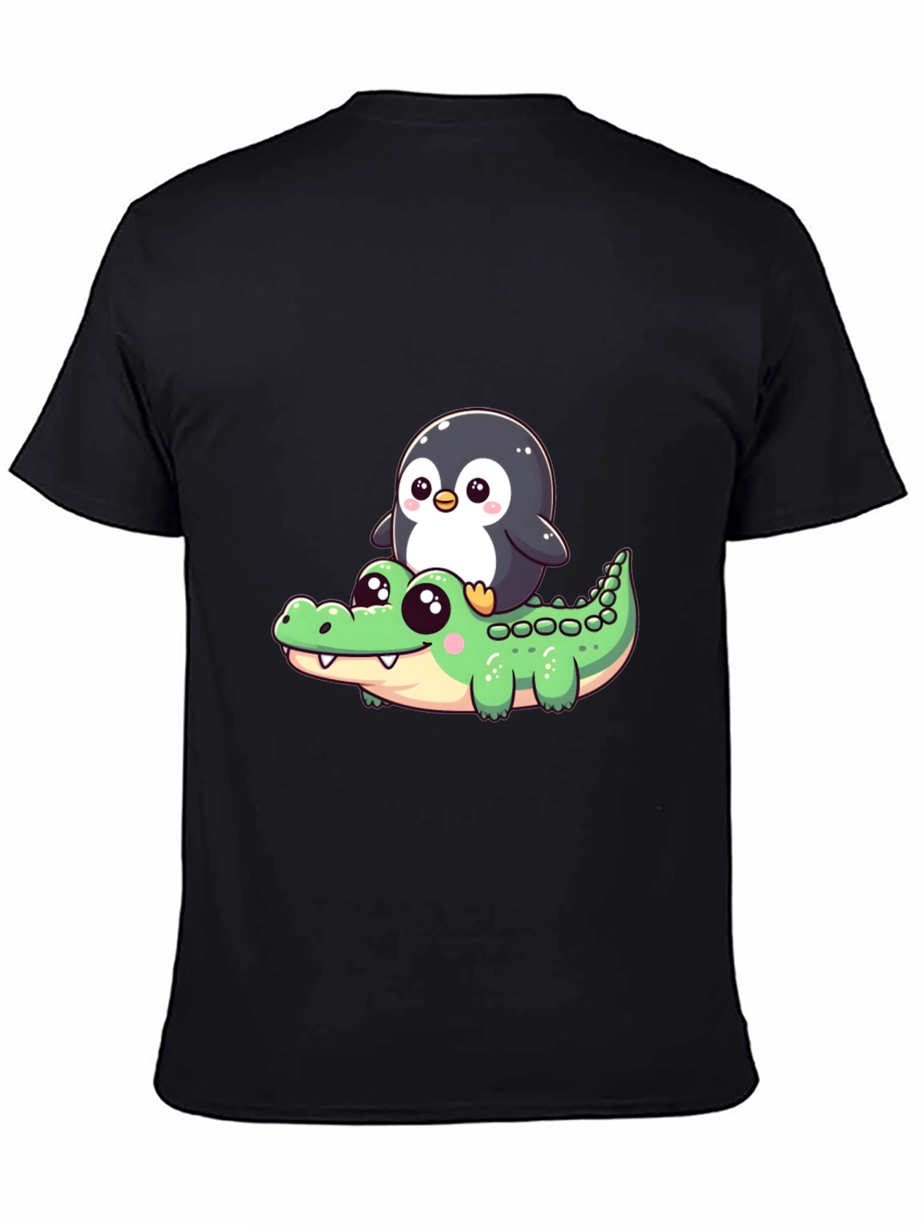 Cute Penguin Riding Alligator Graphic Tee - Black