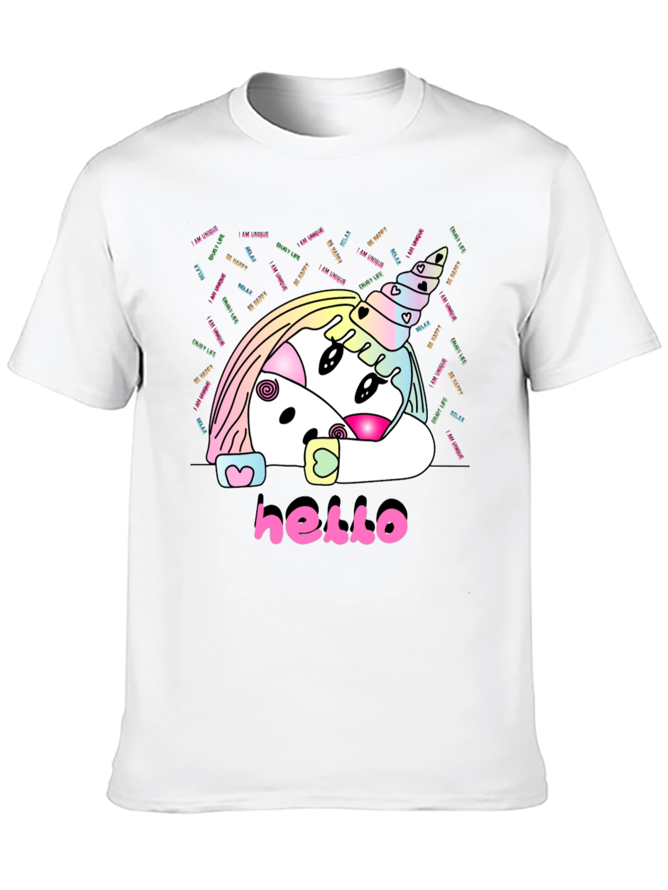 Unicorn Hello Black T-Shirt Graphic Tee