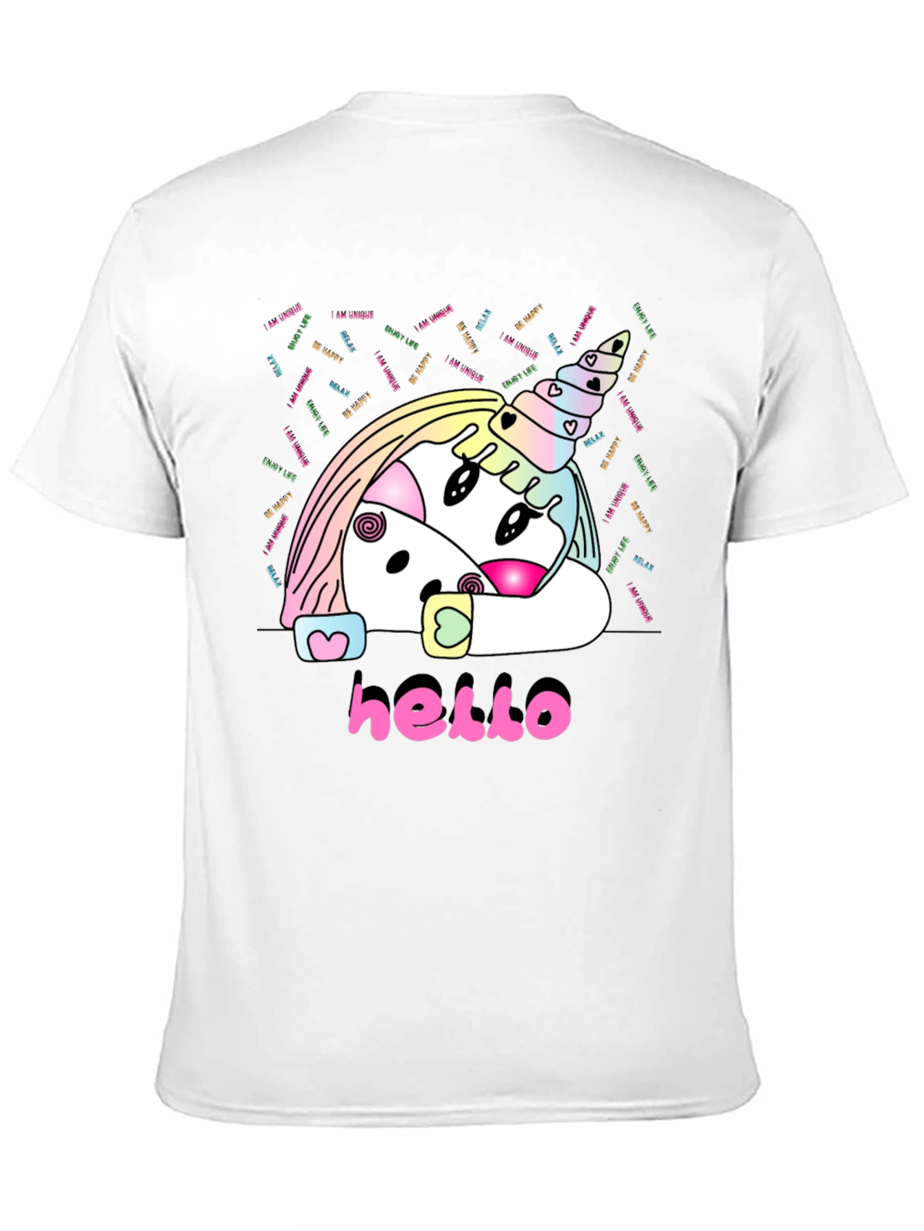 Unicorn Hello Black T-Shirt Graphic Tee