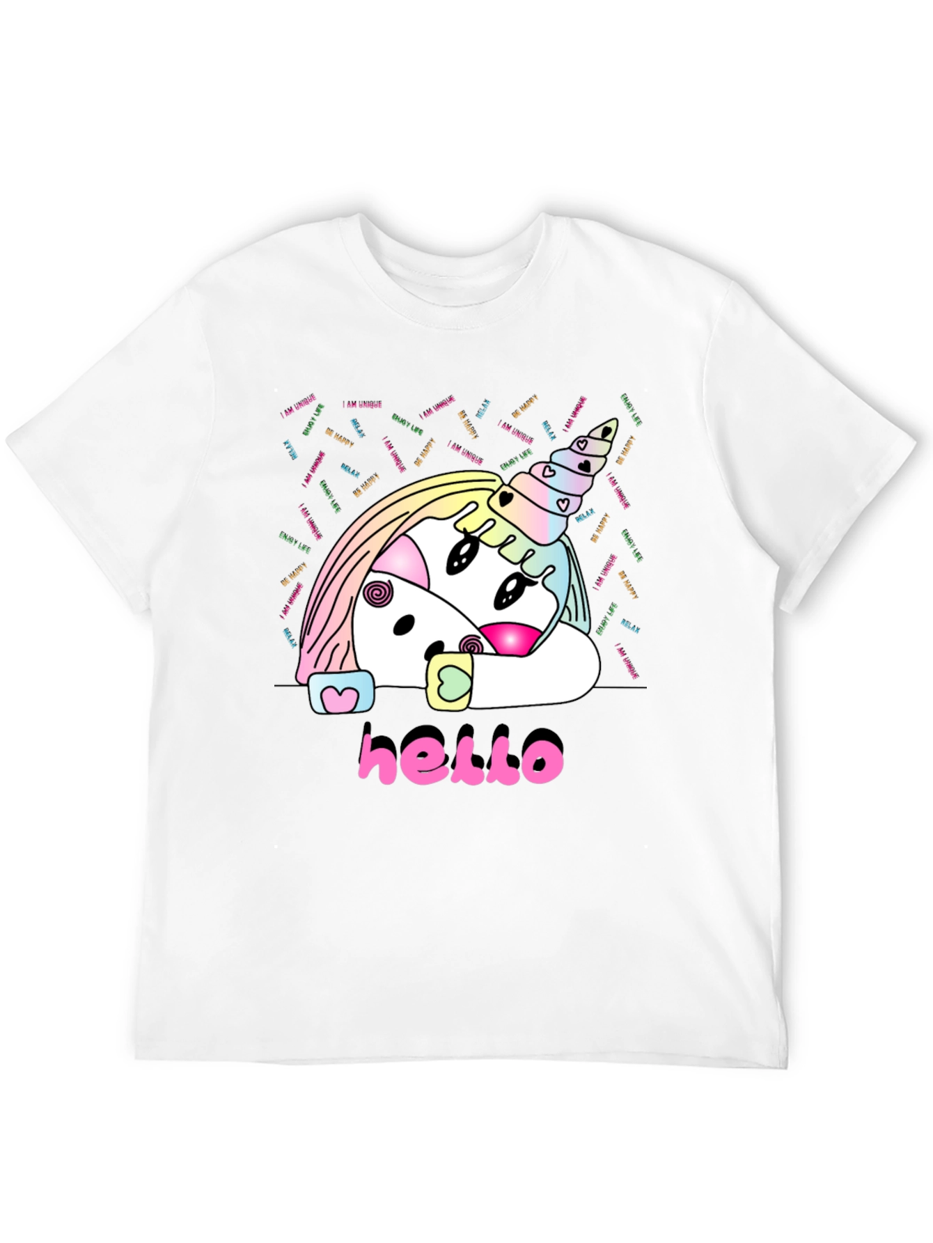 Unicorn Hello Black T-Shirt Graphic Tee