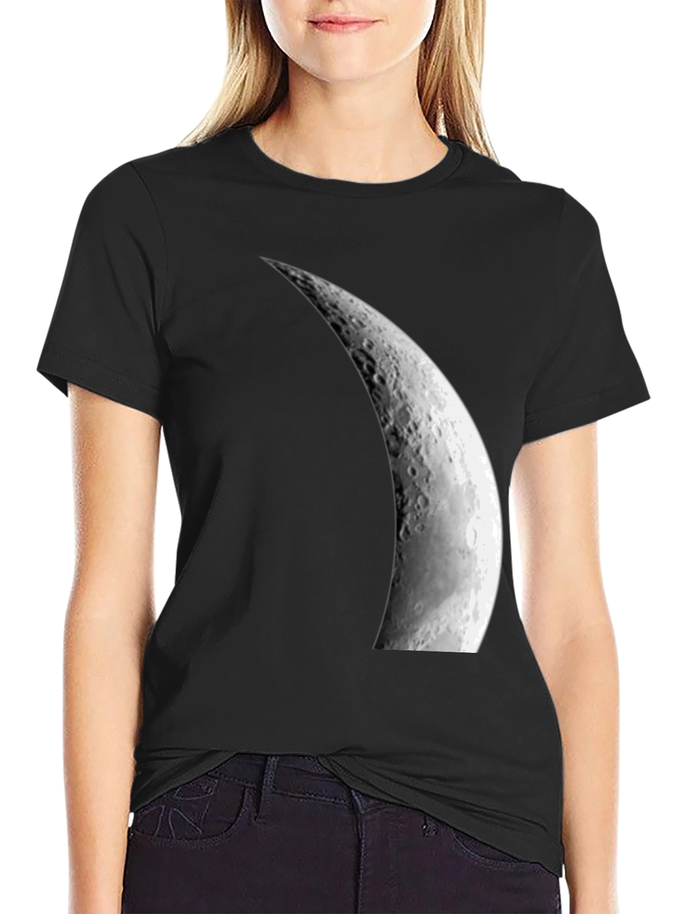 Waxing Crescent Moon Graphic Black T-Shirt