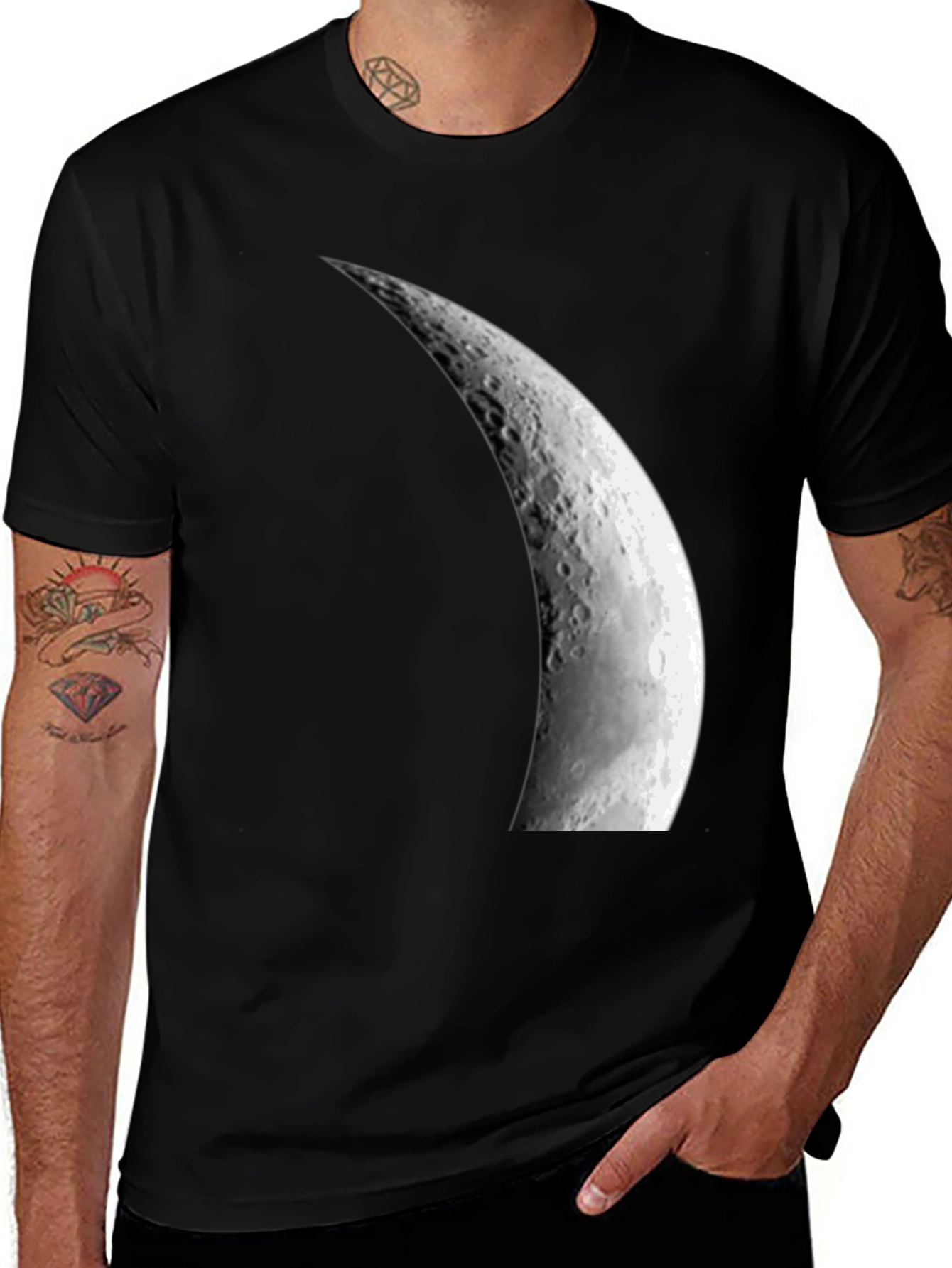 Waxing Crescent Moon Graphic Black T-Shirt