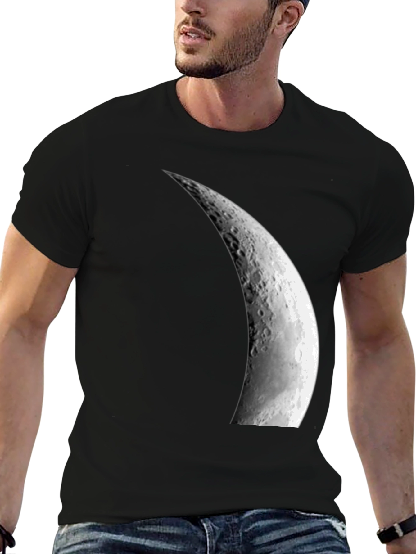 Waxing Crescent Moon Graphic Black T-Shirt