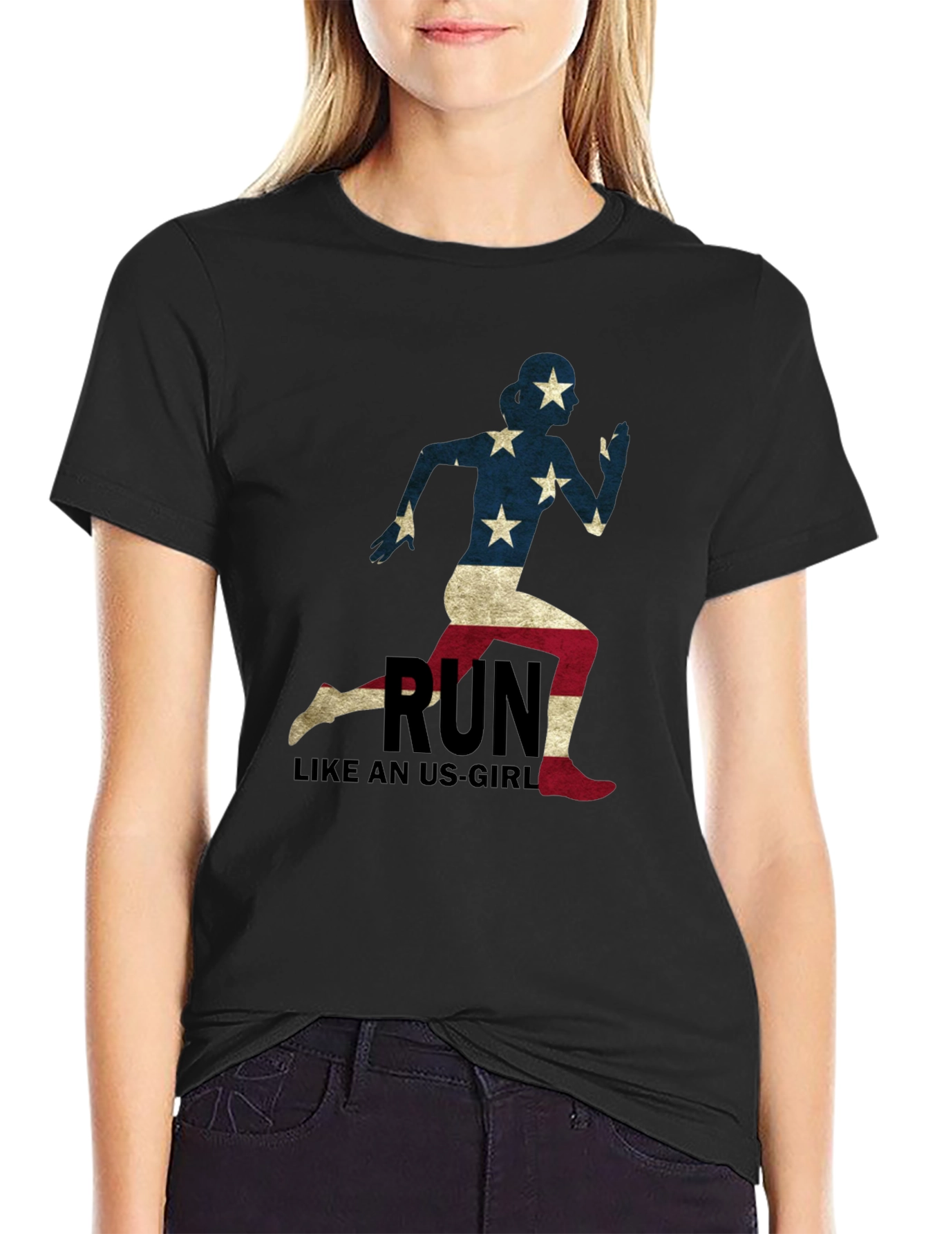 Run Like an US-Girl Black Tee