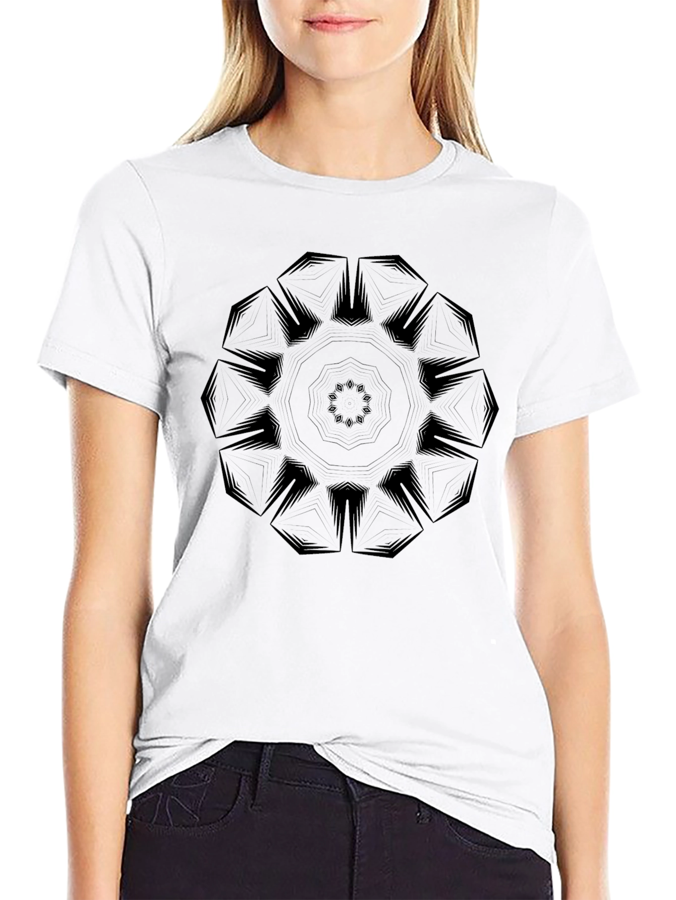 Mens Black Geometric Mandala Graphic Tee