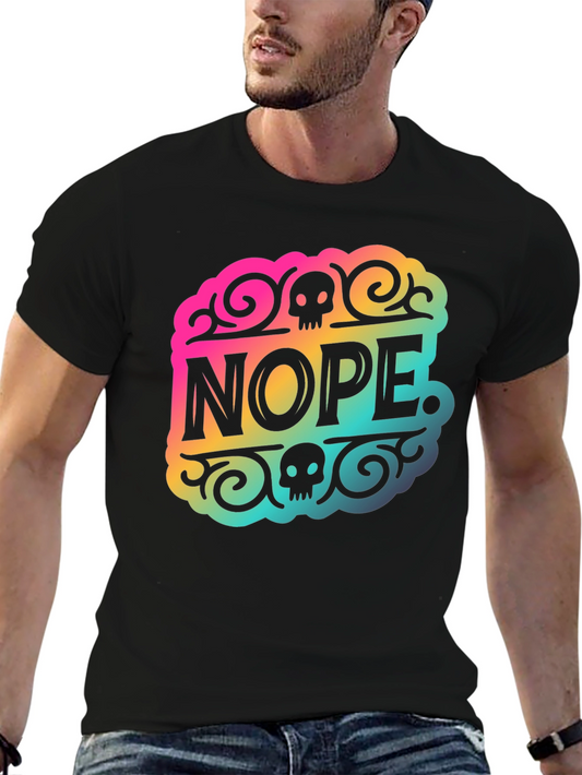 Nope Graphic Tee - Colorful Skull Design