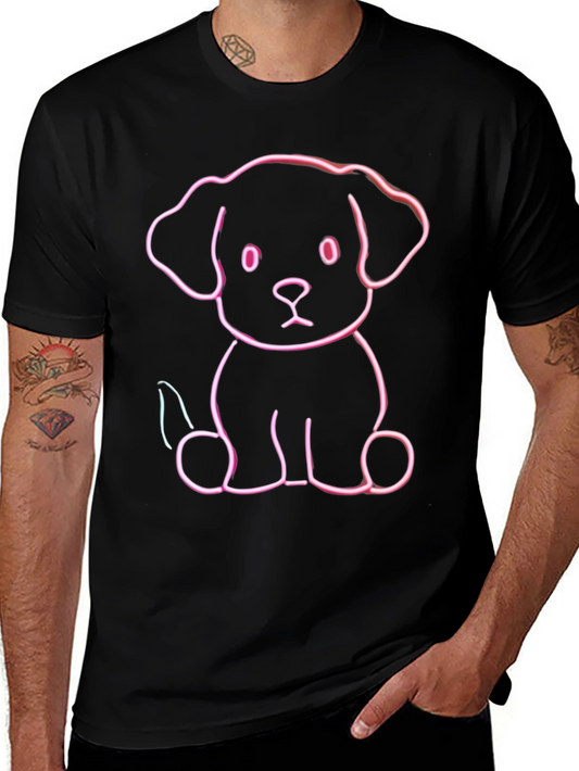 Cute Neon Puppy Graphic Tee - Black Cotton Blend