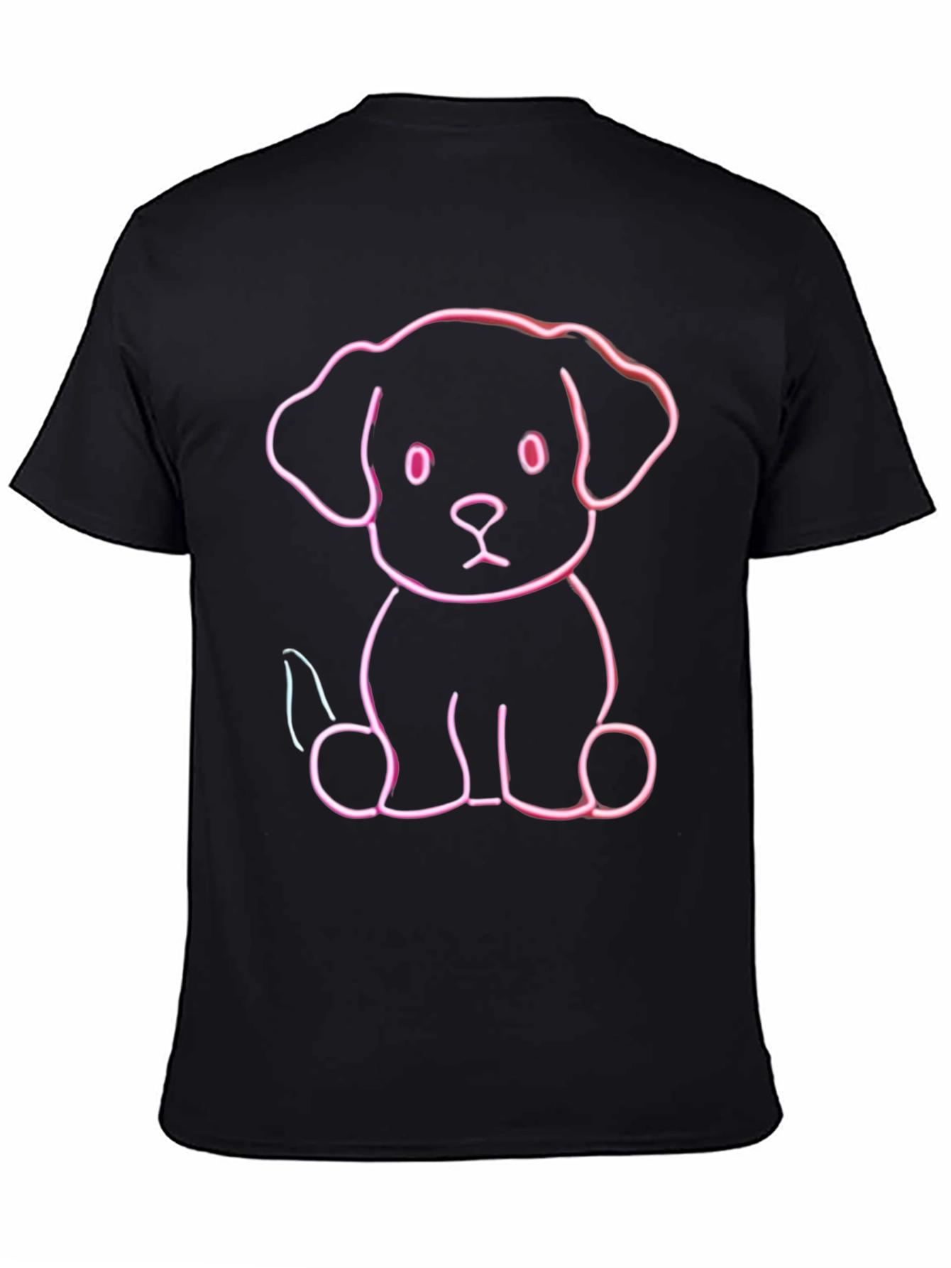 Cute Neon Puppy Graphic Tee - Black Cotton Blend